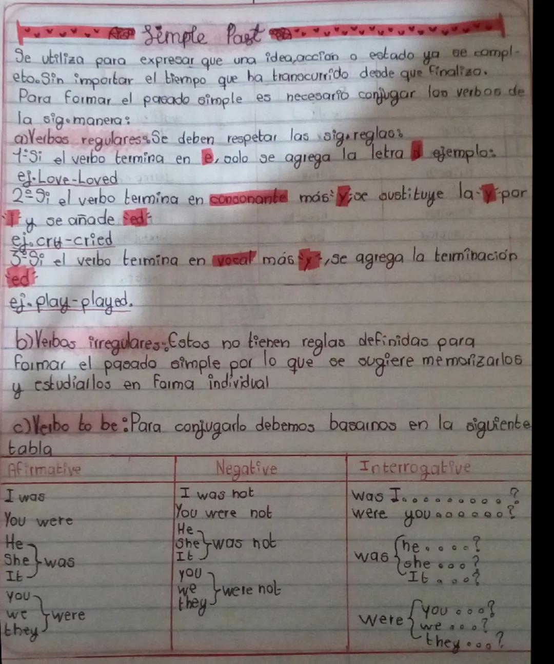 Simple Past -
Se utiliza para expresar que una idea,acción o estado ya se compl-
eto. Sin importar el tiempo que ha transcurrido desde que f