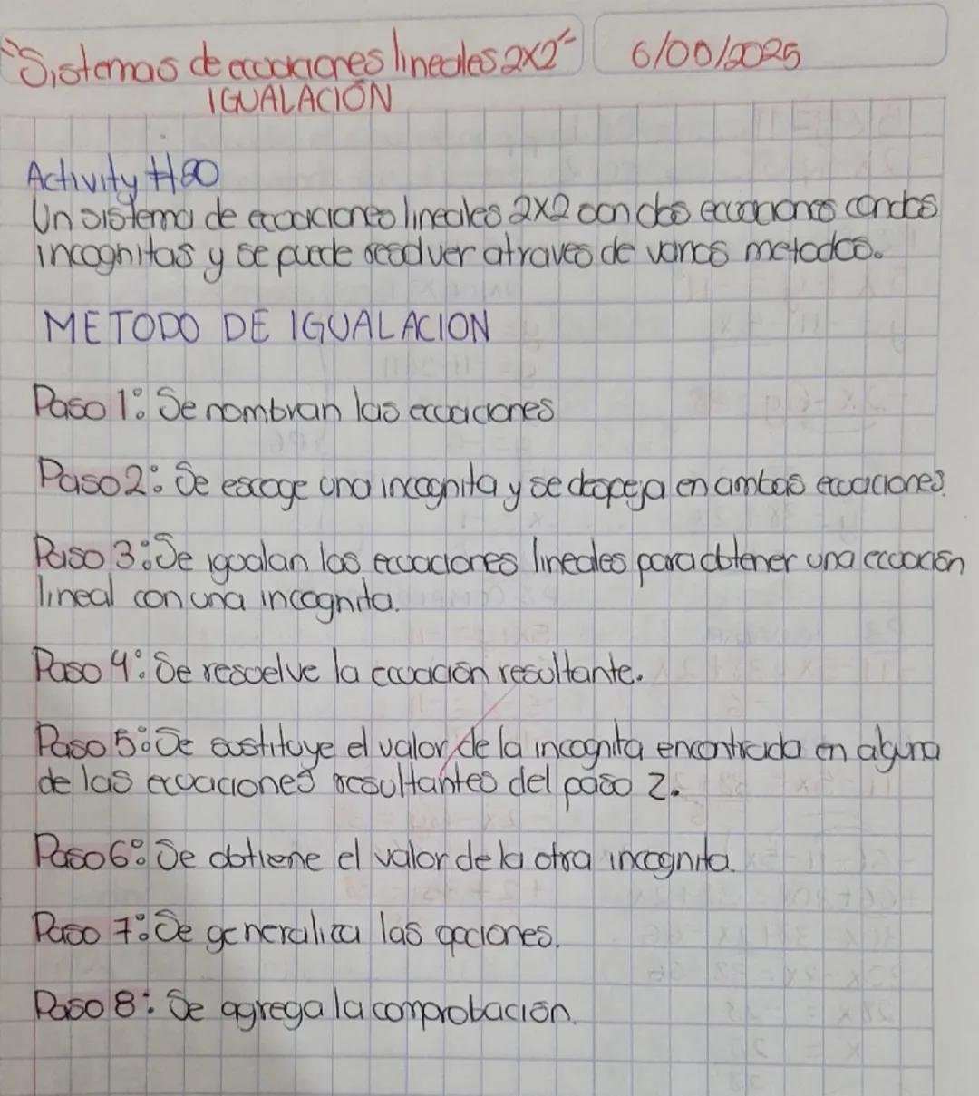 "Sistemas de ecccciones lineales 2x2" 6/00/2025
Activity #20
IGUALACIÓN
Un sistema de ecocciones lineales 2x2 oon dos ecuaciones condes
inco