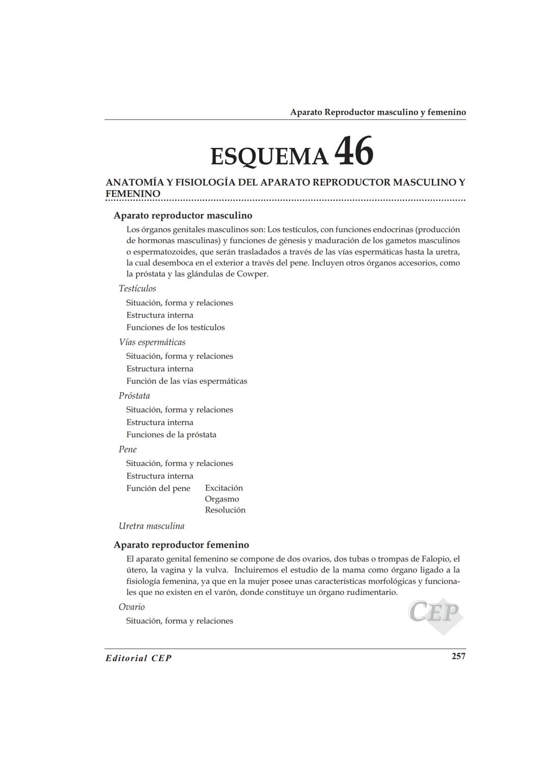 TEMA 46
ANATOMÍA Y FISIOLOGÍA DEL APARATO REPRODUCTOR
MASCULINO Y FEMEΝΙΝO
BIBLIOGRAFÍA
A. Cordova. Fisiologia Dinámica. Editorial Masson. 2