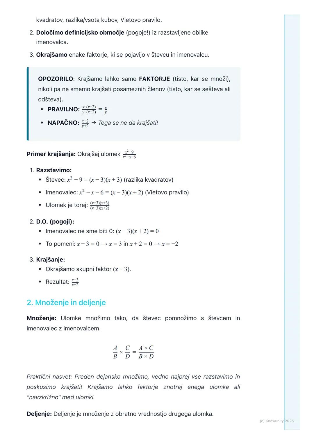 # Algebrski ulomki

Uvod v algebrske ulomke

Algebrski ulomki so v bistvu posplošitev navadnih ulomkov, s katerimi že
znamo računati. Razlik