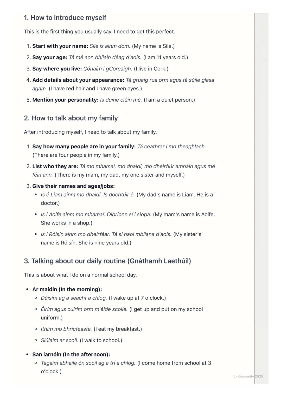 # Mé Féin agus Mo Theaghlach
(Myself and My Family)

Introduction to 'Myself and my family'

This is a really important topic for Irish. It 