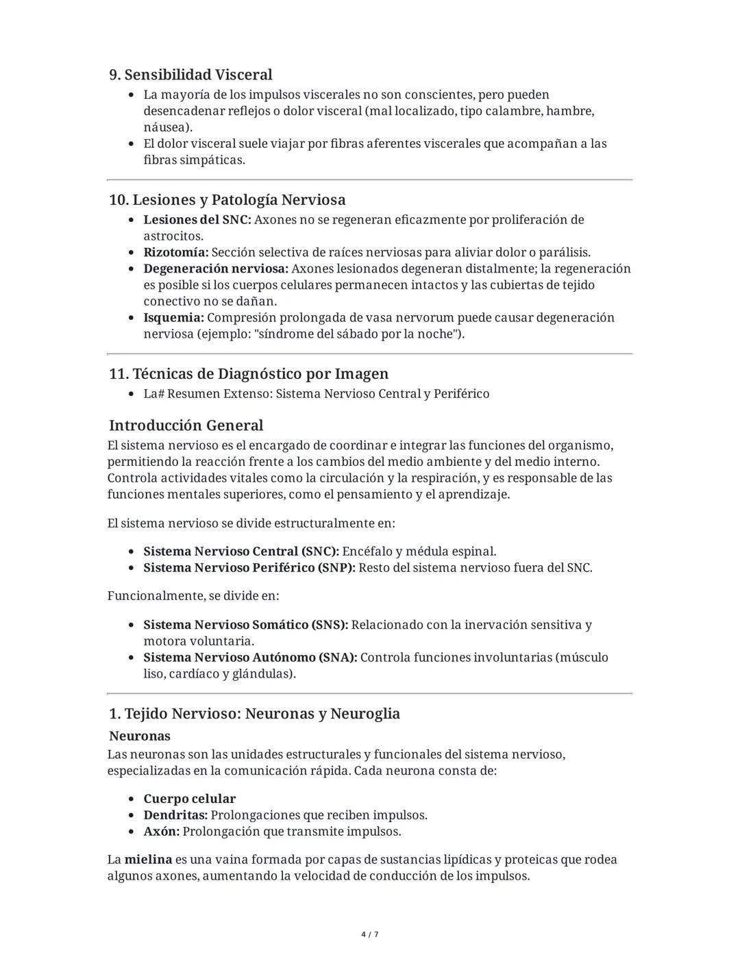Resumen Extenso: Sistema Nervioso Central y Periférico
Introducción General
El sistema nervioso es el encargado de coordinar e integrar las 