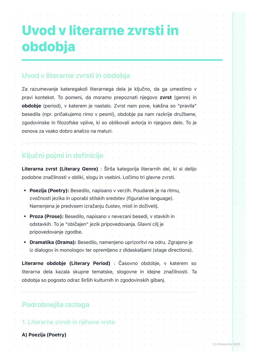 # Uvod v literarne zvrsti in
obdobja

Uvod v literarne zvrsti in obdobja

Za razumevanje kateregakoli literarnega dela je ključno, da ga ume