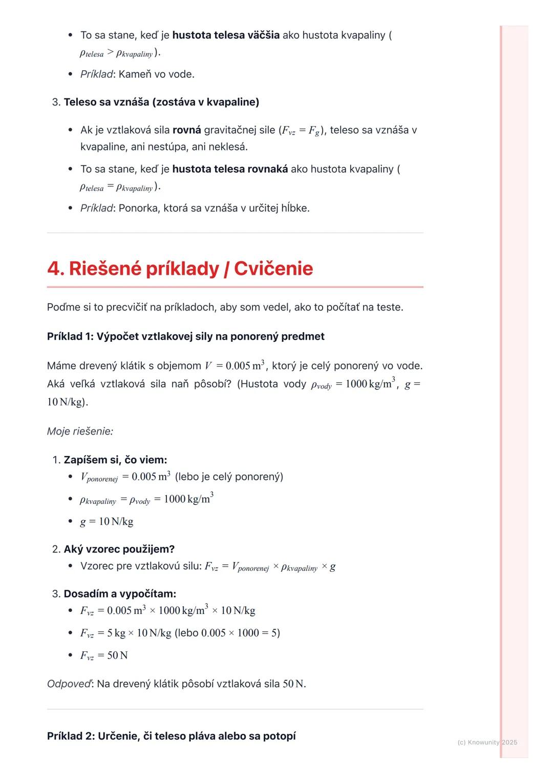 # Vztlaková sila a Archimedov
zákon

1. Prehľad a úvod

Dnes sa budeme učiť o vztlakovej sile a Archimedovom zákone. Je to dôležité,
lebo ná