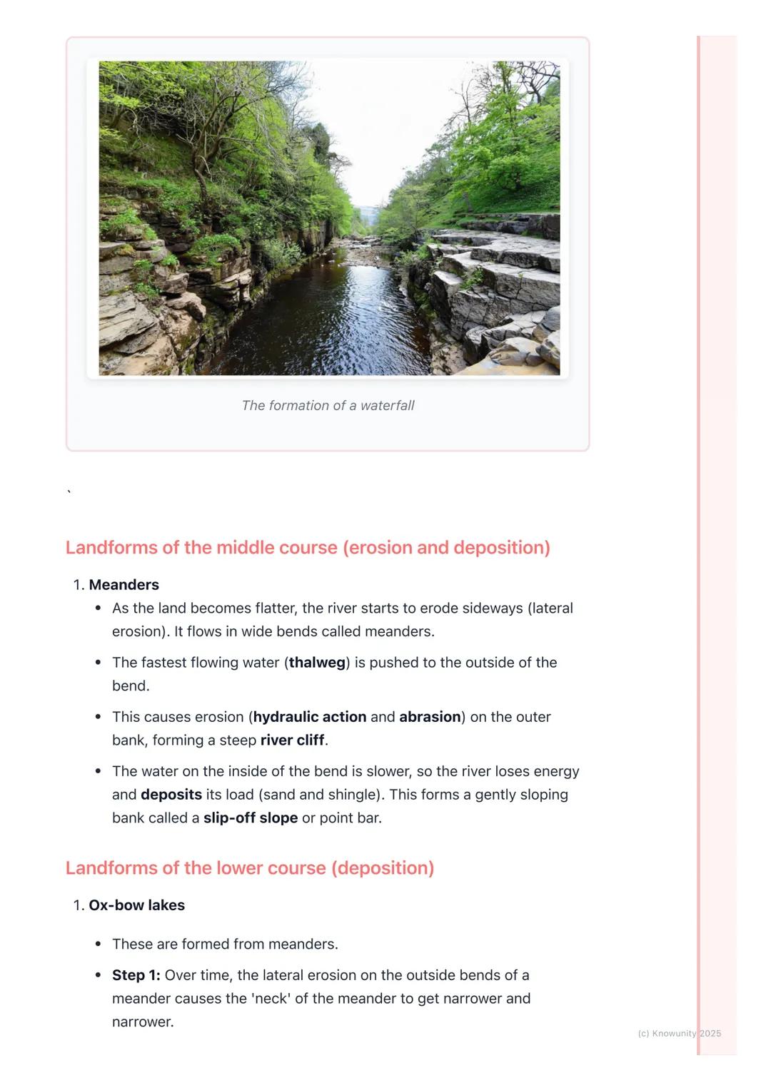 # Rivers and their Landforms

The work of a river

Rivers are powerful natural forces that shape the landscape. They do three
main jobs: the