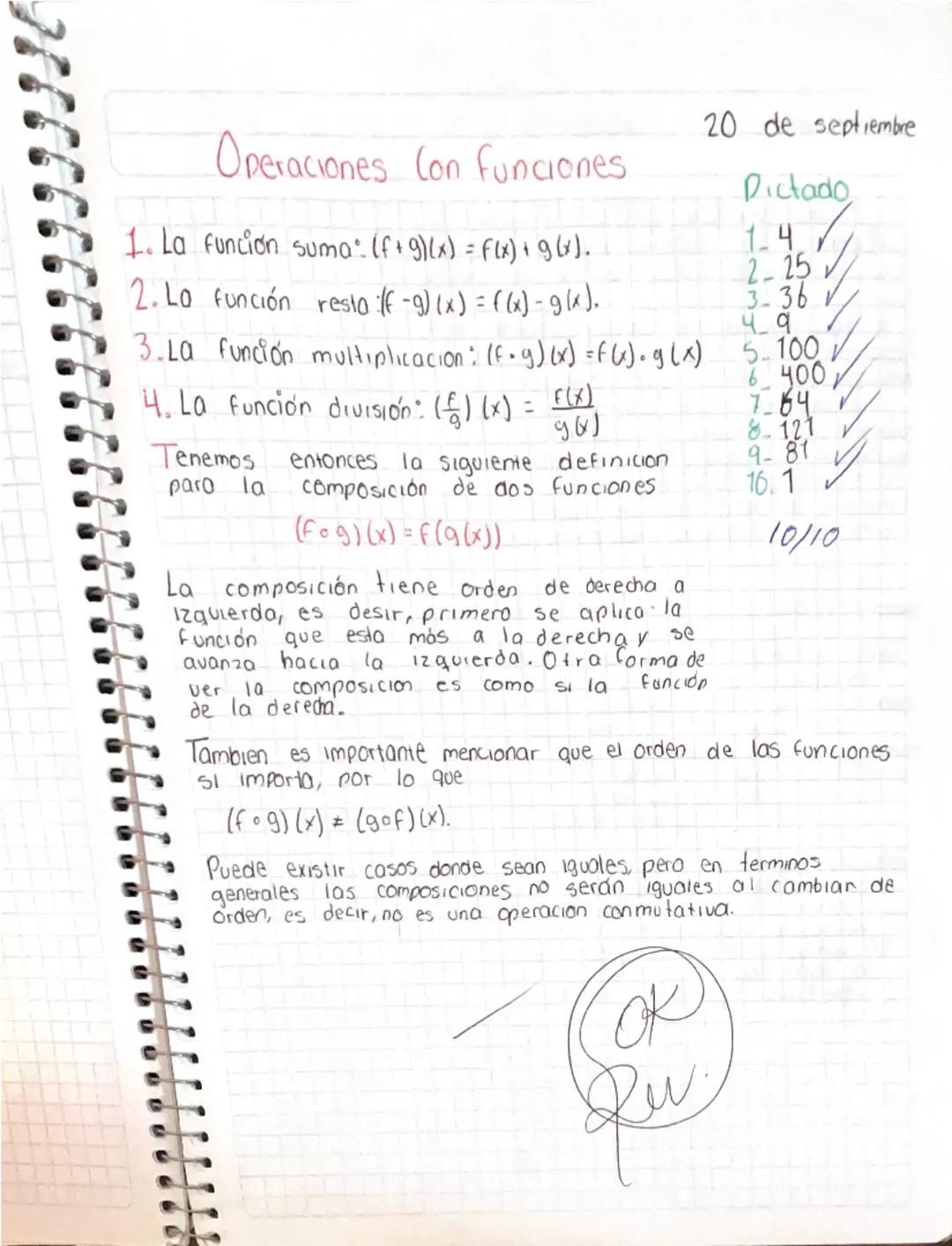 Operaciones Con funciones.
1. La funcion suma (f+9)(x) = f(x) + g(x).
20 de septiembre
Dictado
1.4
2. La función resta :(f-g) (x) = ((x) - 9