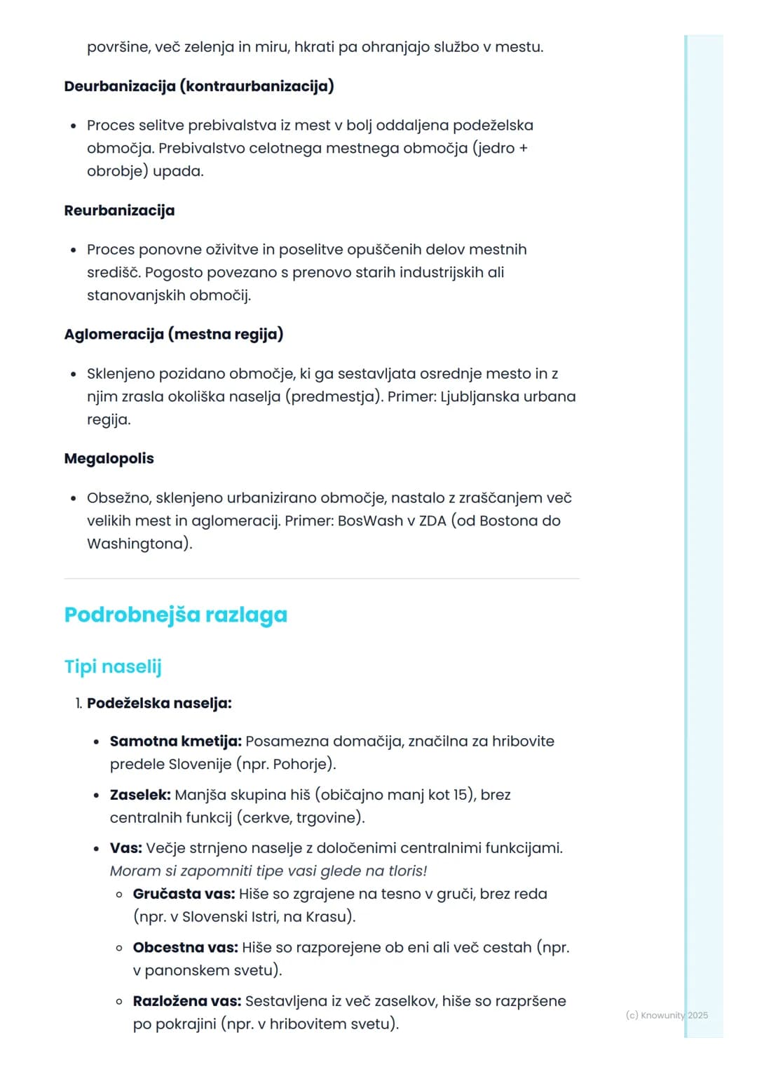 # Naselja in urbanizacija

## Uvod v naselja in urbanizacijo

Naselja so prostori, kjer ljudje živijo in delajo. So osrednji predmet
preučev