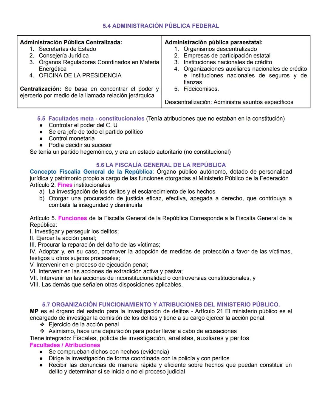 5.1 FUNCIÓN Y ÓRGANO EJECUTIVO
El poder ejecutivo recae en un sola persona, el cual es el presidente de la república, quien es elegido
de fo