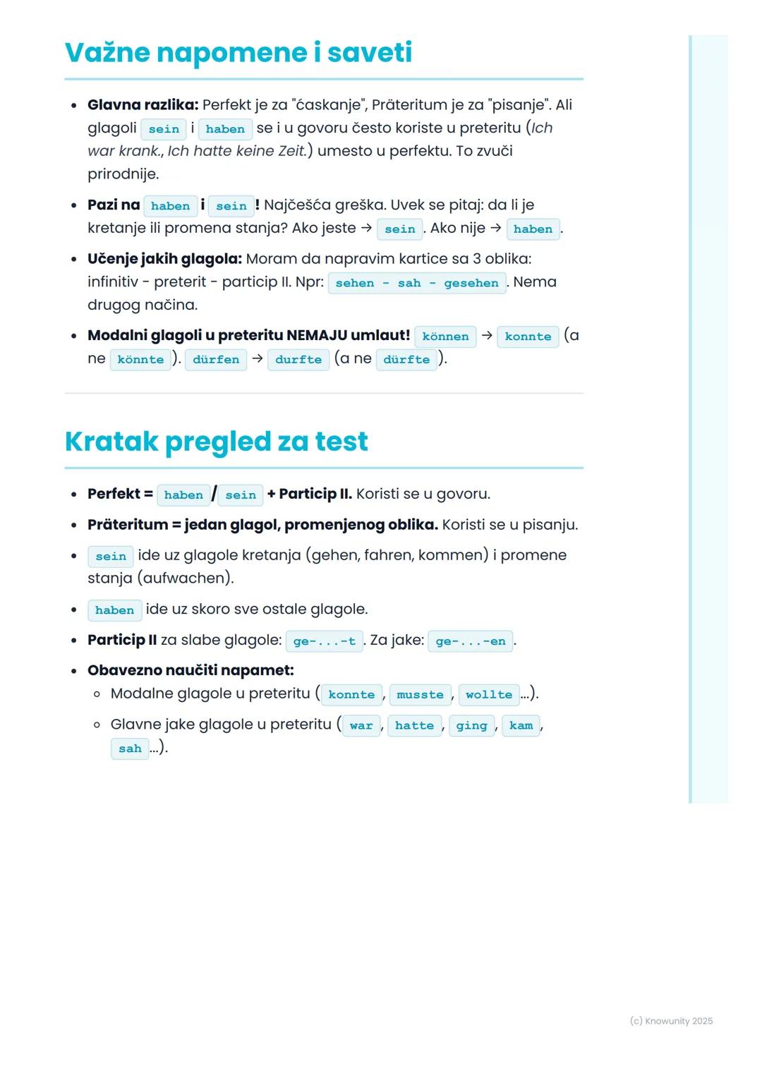 # Glagolska vremena: Perfekt
i Präteritum

Glagolska vremena: Perfekt i
Präteritum

Ovo je važno za kontrolni, moram da razlikujem kada se k