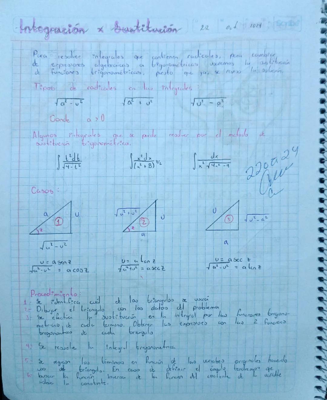 Integración x Sustitución

Para resolver integrales que contienen radicales, pera cambiar
de expresiones algebraicas ca brgonometricas Usare