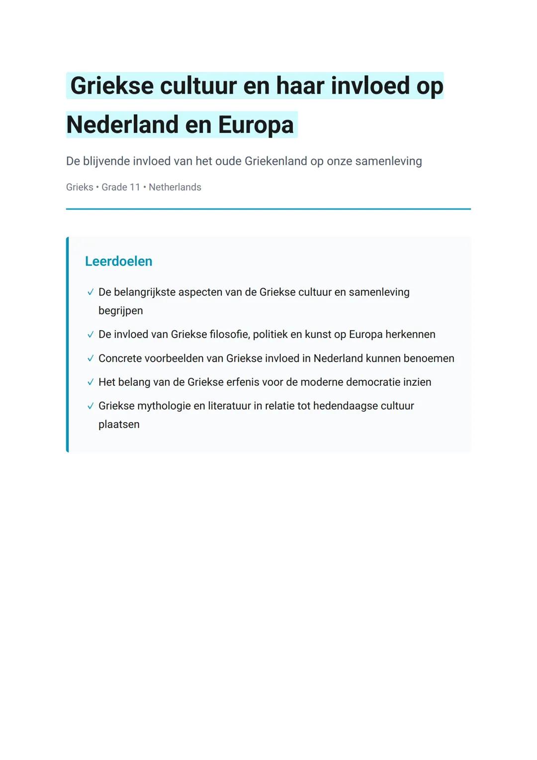 Griekse cultuur en haar invloed op
Nederland en Europa
De blijvende invloed van het oude Griekenland op onze samenleving
Grieks 	Grade 11 	N