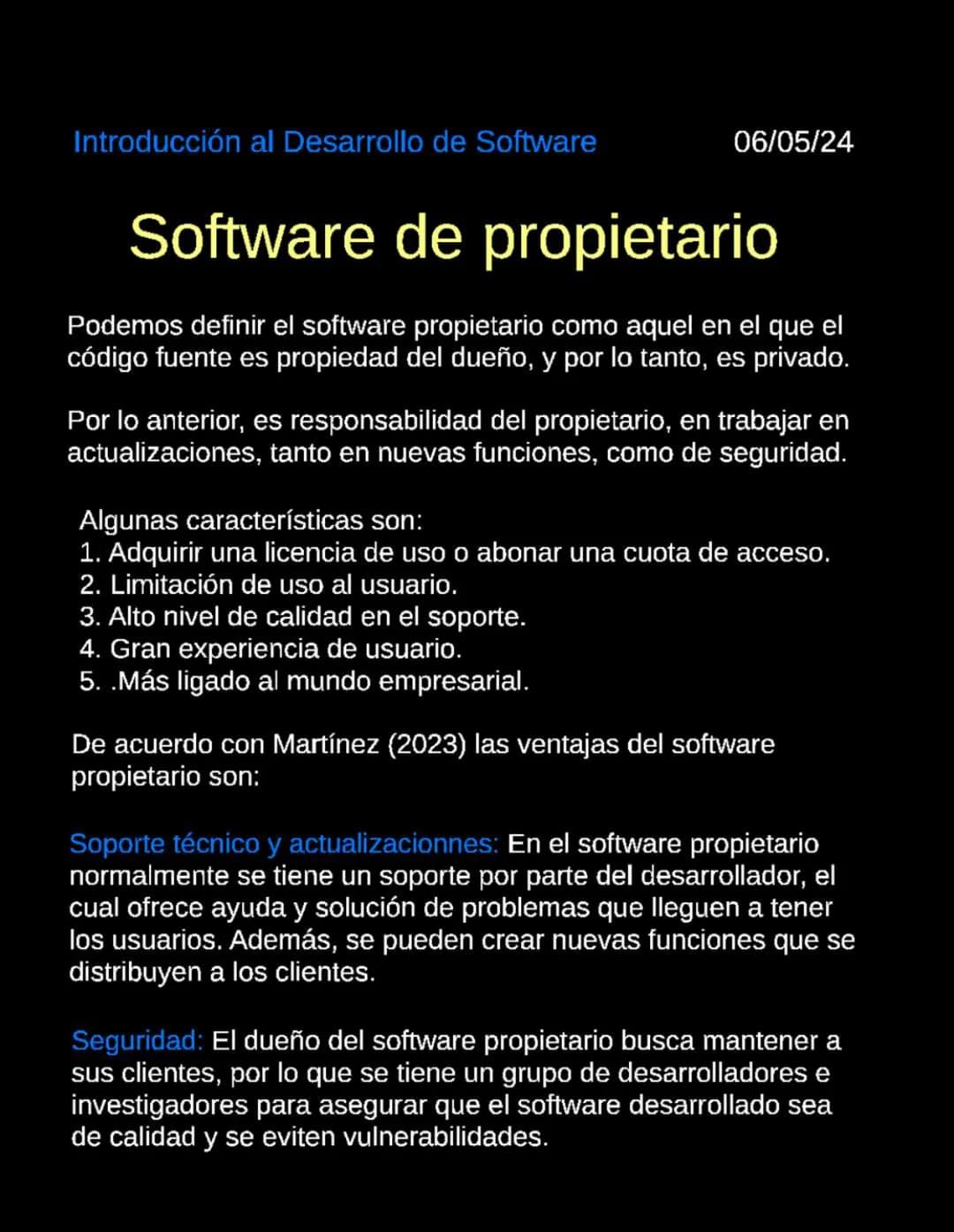 Introducción al Desarrollo de Software
06/05/2024
Introduccion al desarrollo de Software
Software
Según la Enciclopedia Concepto (2022), "El