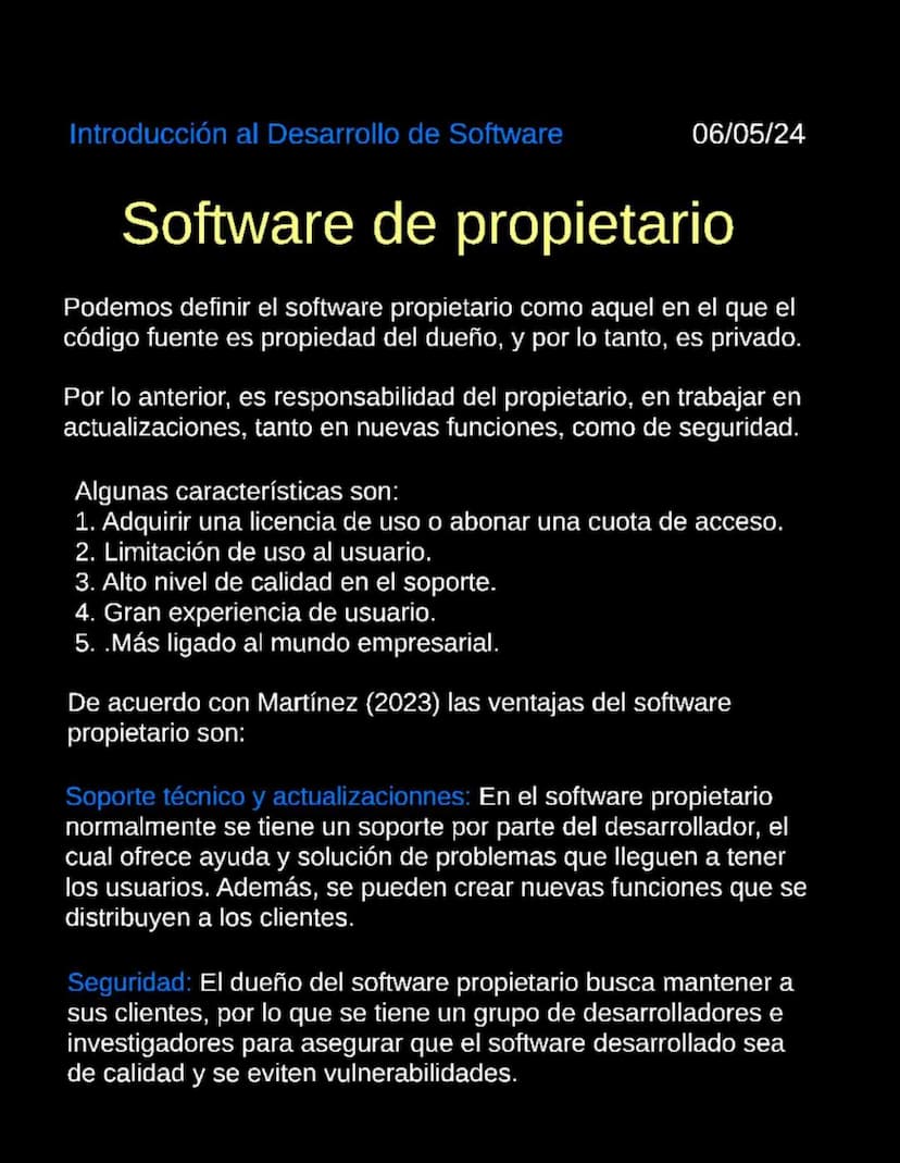 Introducción al Desarrollo de Software
06/05/2024
Introduccion al desarrollo de Software
Software
Según la Enciclopedia Concepto (2022), "El