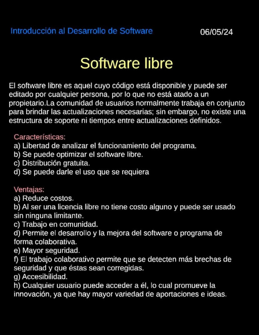 Introducción al Desarrollo de Software
06/05/2024
Introduccion al desarrollo de Software
Software
Según la Enciclopedia Concepto (2022), "El