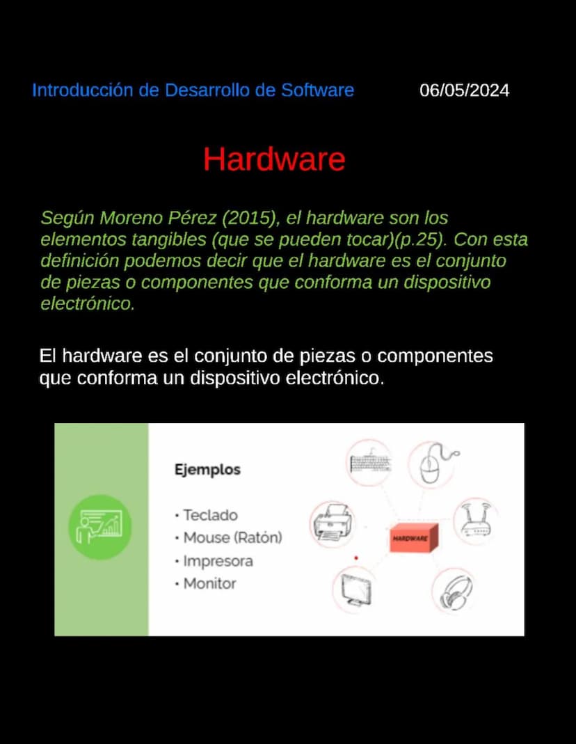 Introducción al Desarrollo de Software
06/05/2024
Introduccion al desarrollo de Software
Software
Según la Enciclopedia Concepto (2022), "El
