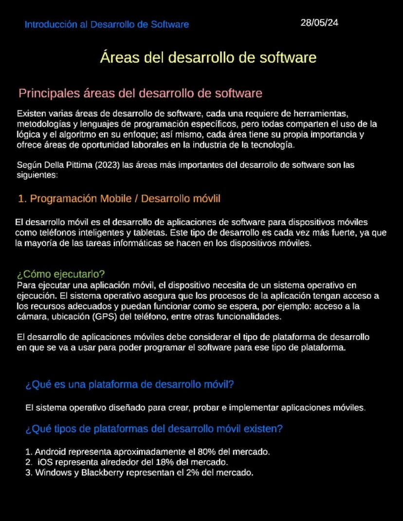 Introducción al Desarrollo de Software
06/05/2024
Introduccion al desarrollo de Software
Software
Según la Enciclopedia Concepto (2022), "El