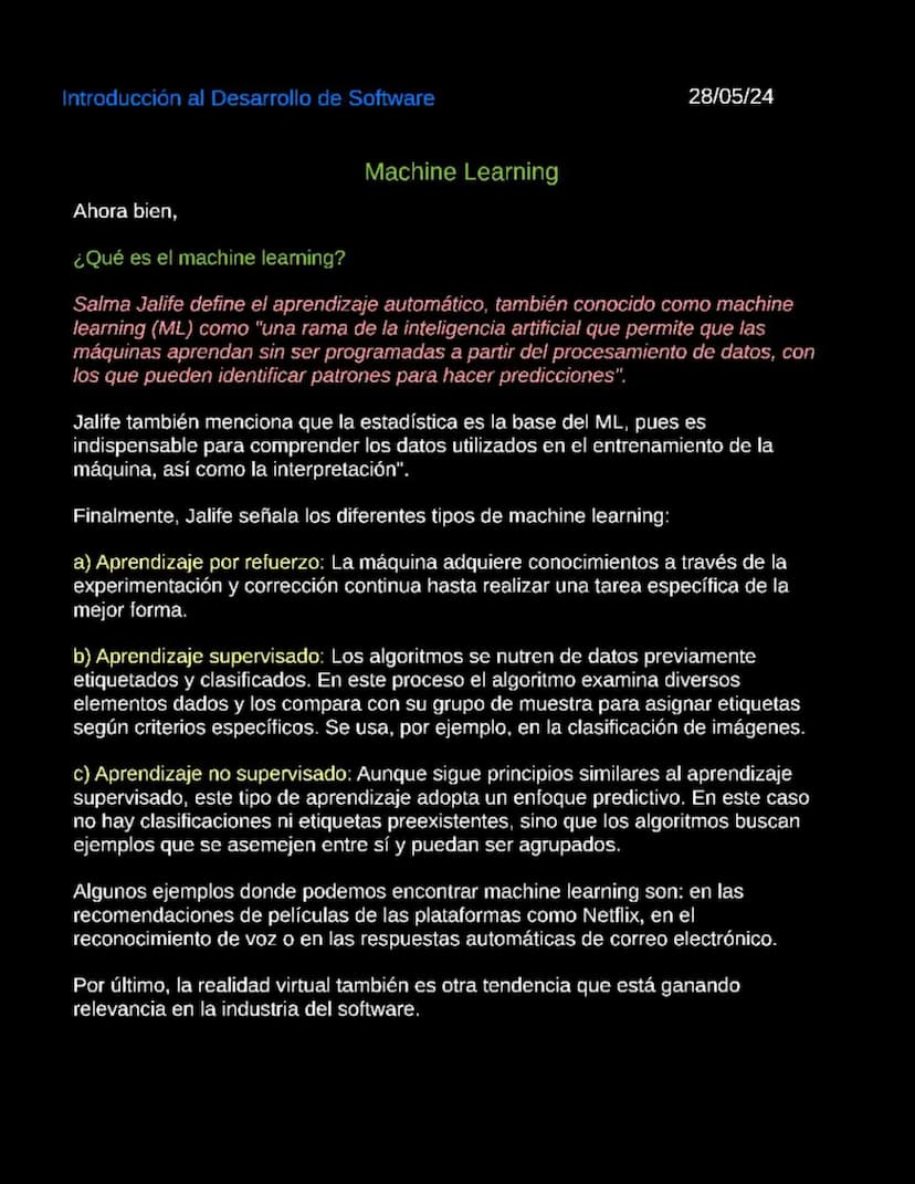 Introducción al Desarrollo de Software
06/05/2024
Introduccion al desarrollo de Software
Software
Según la Enciclopedia Concepto (2022), "El