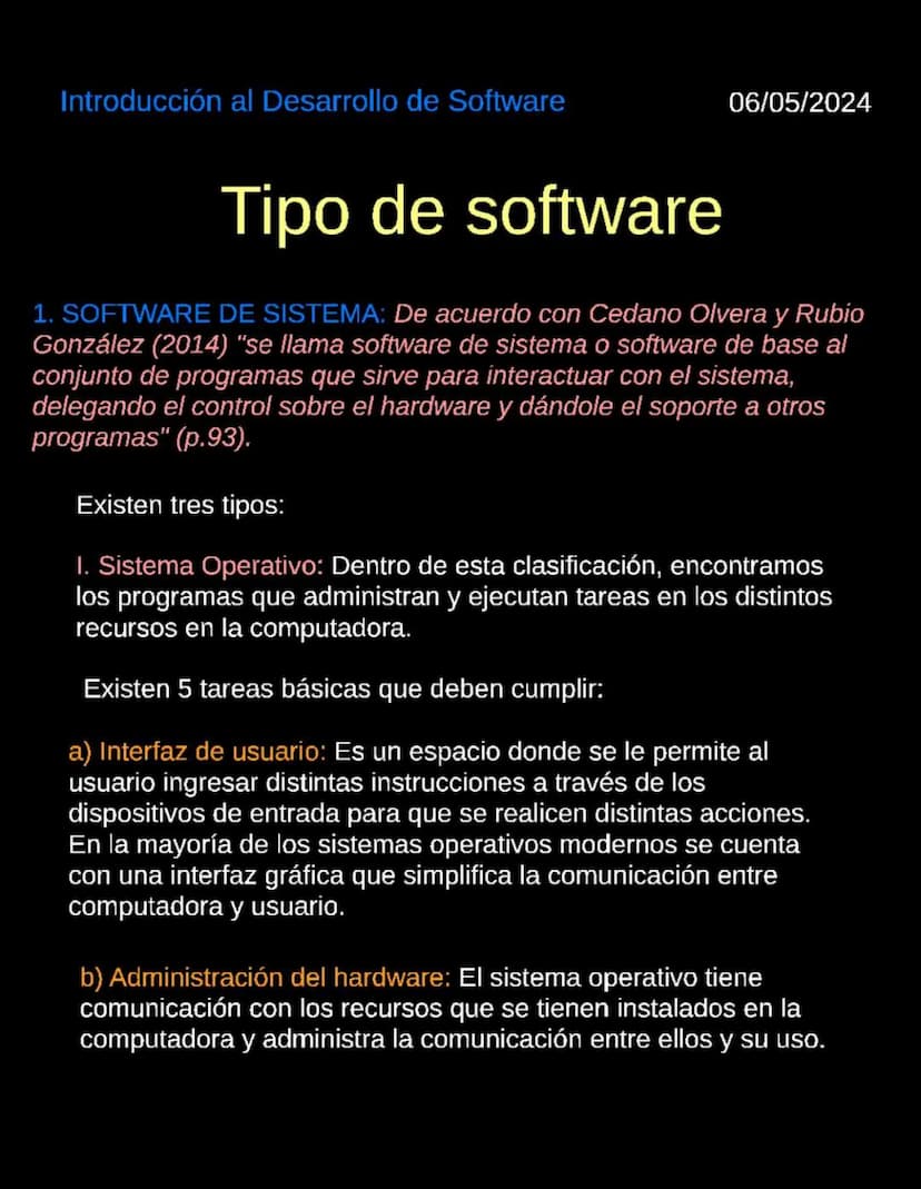 Introducción al Desarrollo de Software
06/05/2024
Introduccion al desarrollo de Software
Software
Según la Enciclopedia Concepto (2022), "El