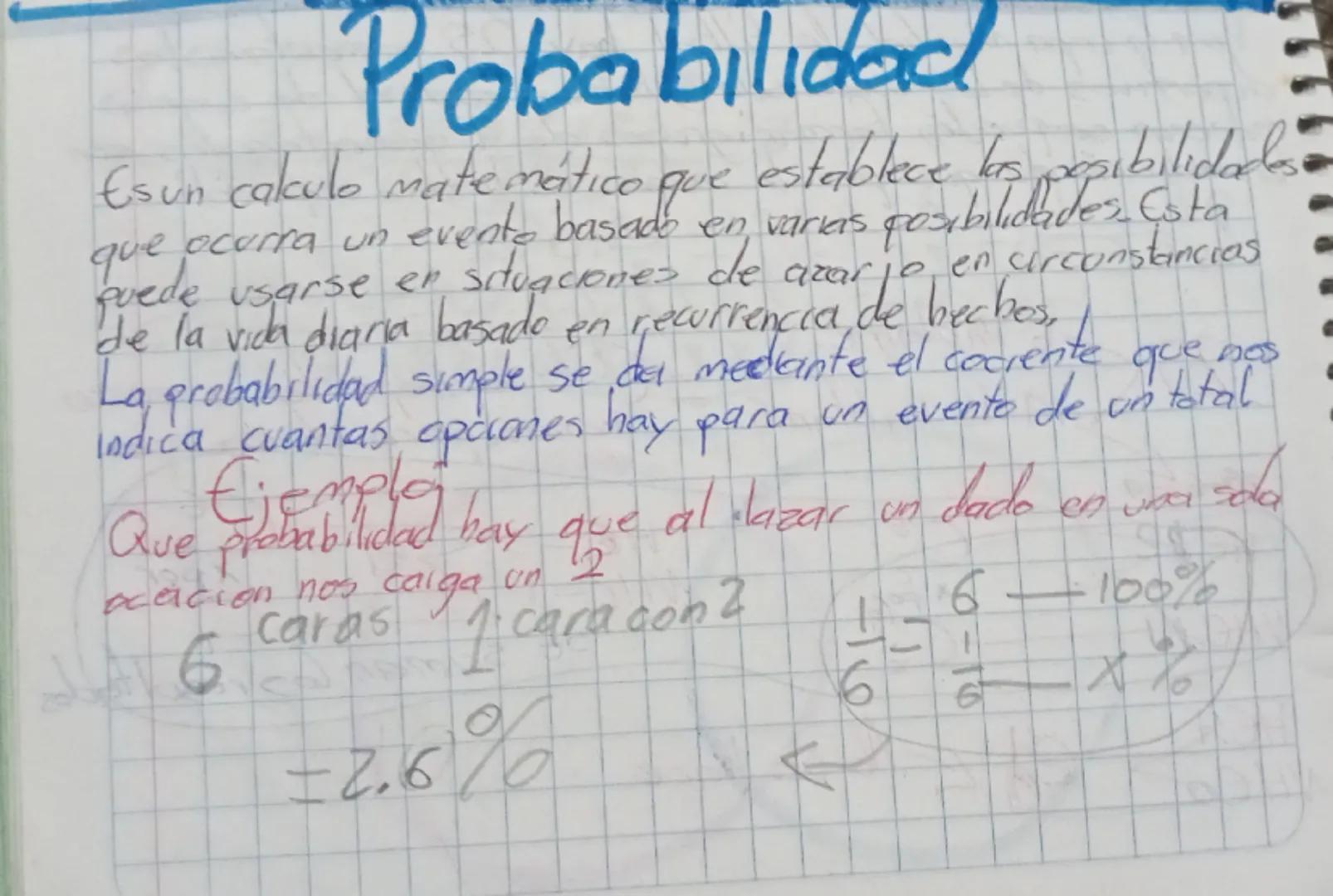 # Probabilidad
Es un calculo matemático que establece les pepibilidades
que ocurra un evento basado en varias posibilidades Esta
puede usars