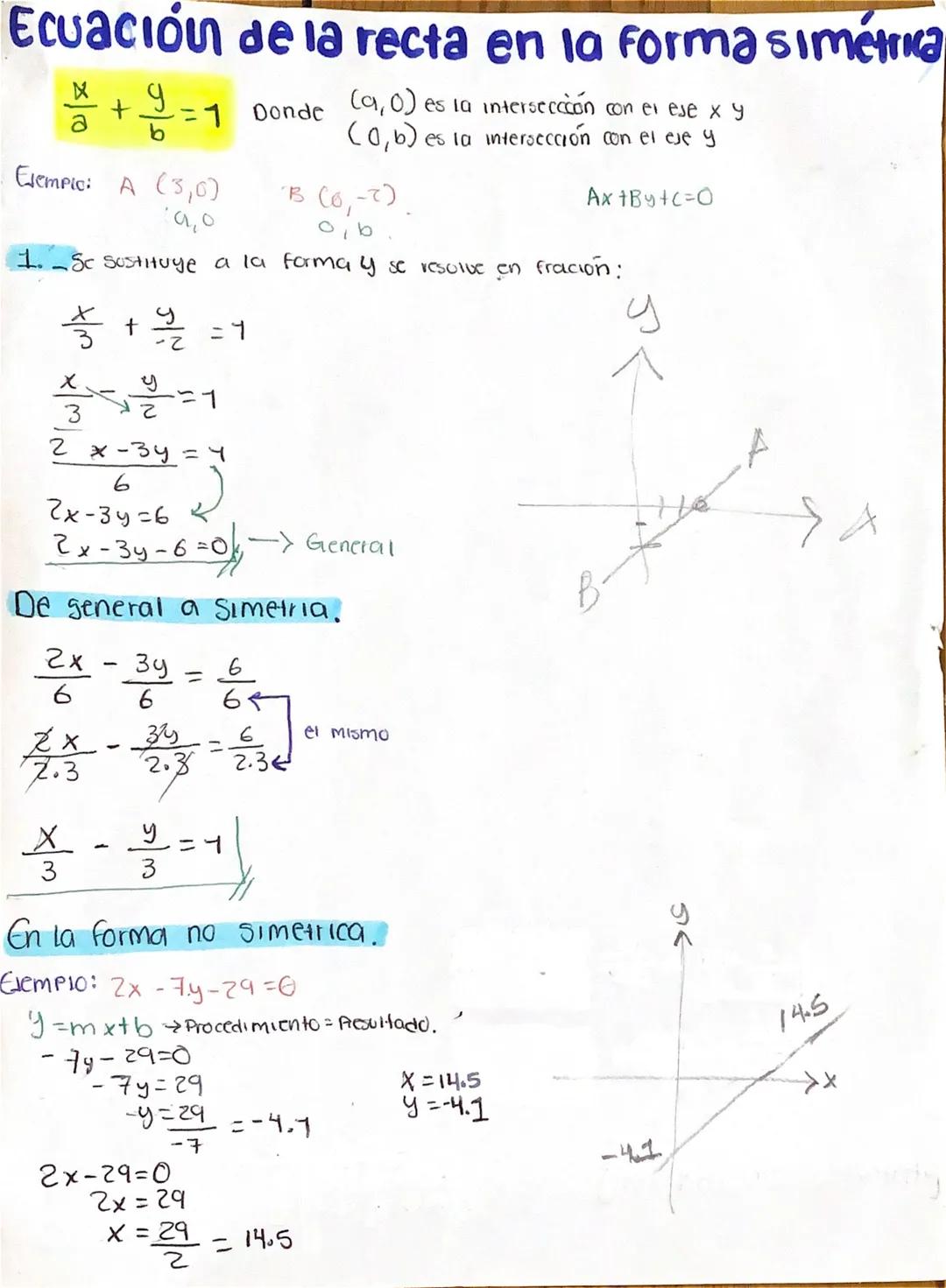 Ecuación de la recta conocidos 2 puntos
y-y1= \frac{y2-y1}{x2-x1}(x-x1)
Ejemplo: Los vertices de un triangulo estan en los puntos P
A (-3,-5