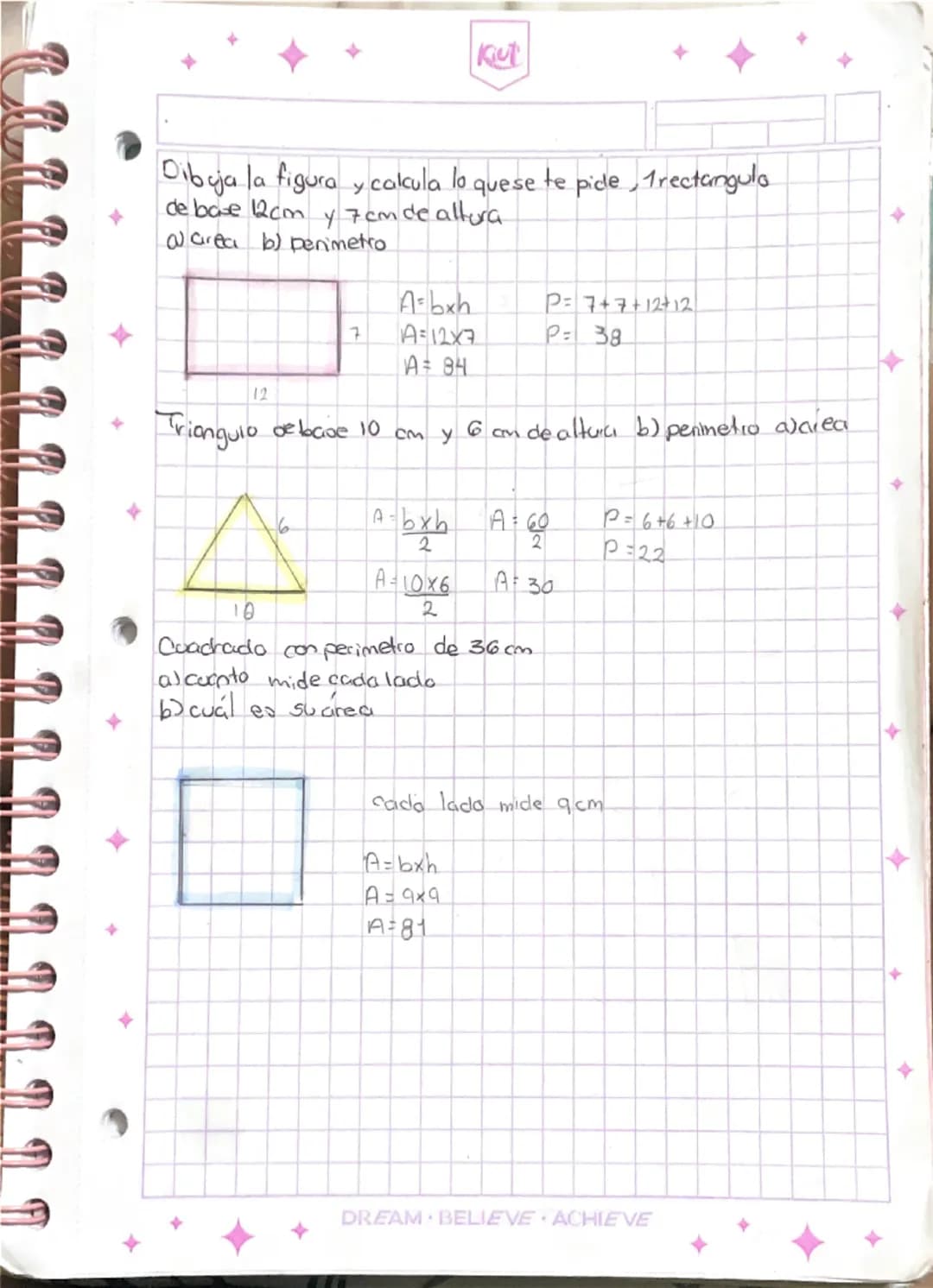 Kiut

Dibuja la figura y calcula lo quese te pide, trectangula
de base 12cm y 7 cm de altura
@area b) perimetro

7
12
Abxh
7
A=12x7
A 84
P=7