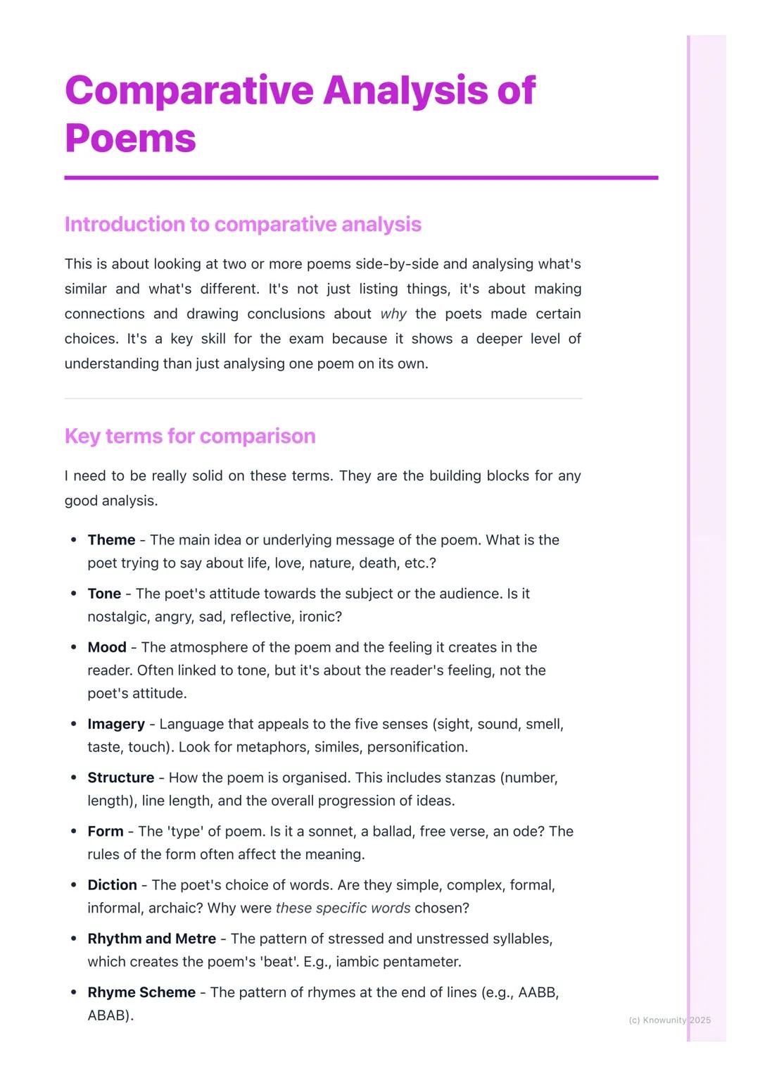 # Comparative Analysis of
Poems

Introduction to comparative analysis

This is about looking at two or more poems side-by-side and analysing