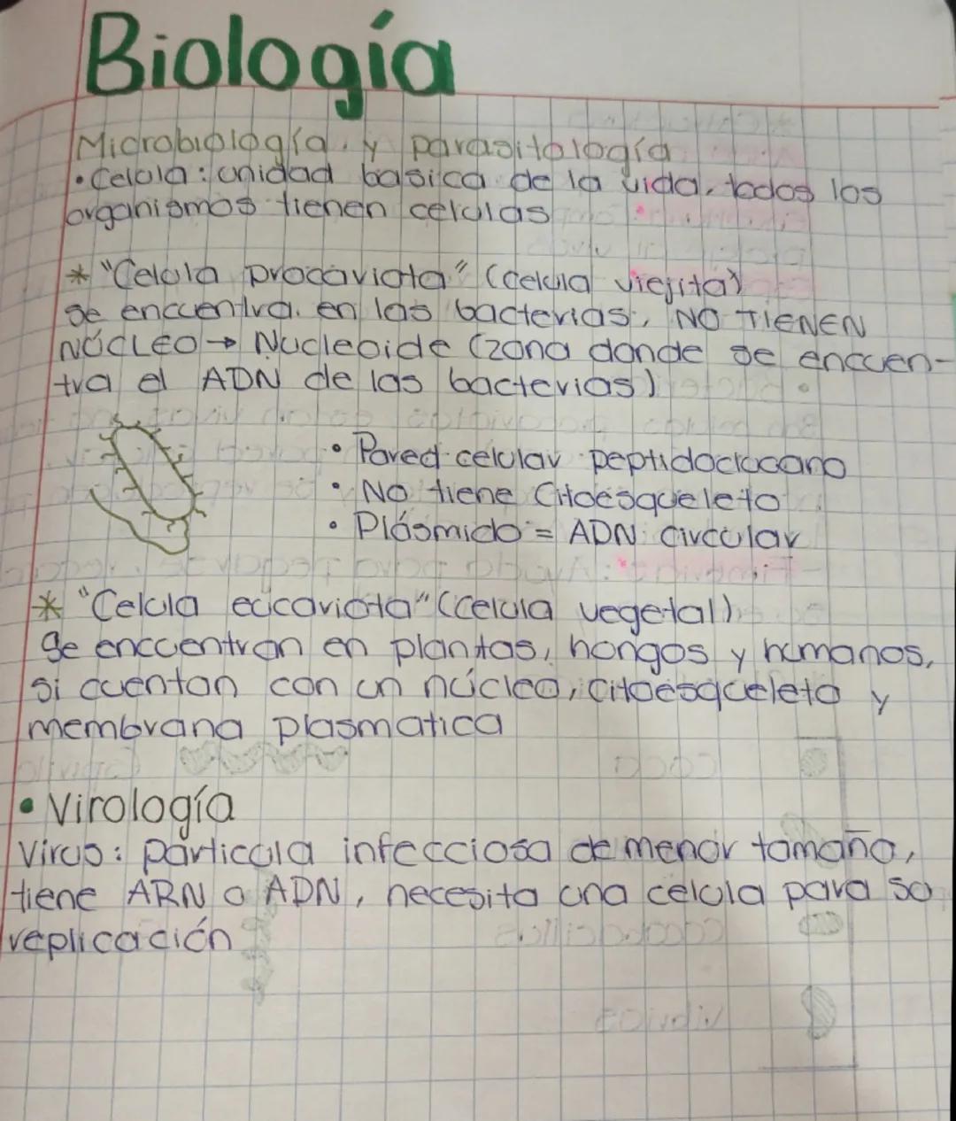 # Biología

Microbiología y Parasitología

• Celula: unidad básica de la vida, todos los organismos tienen células

* "Celula procariota" (c