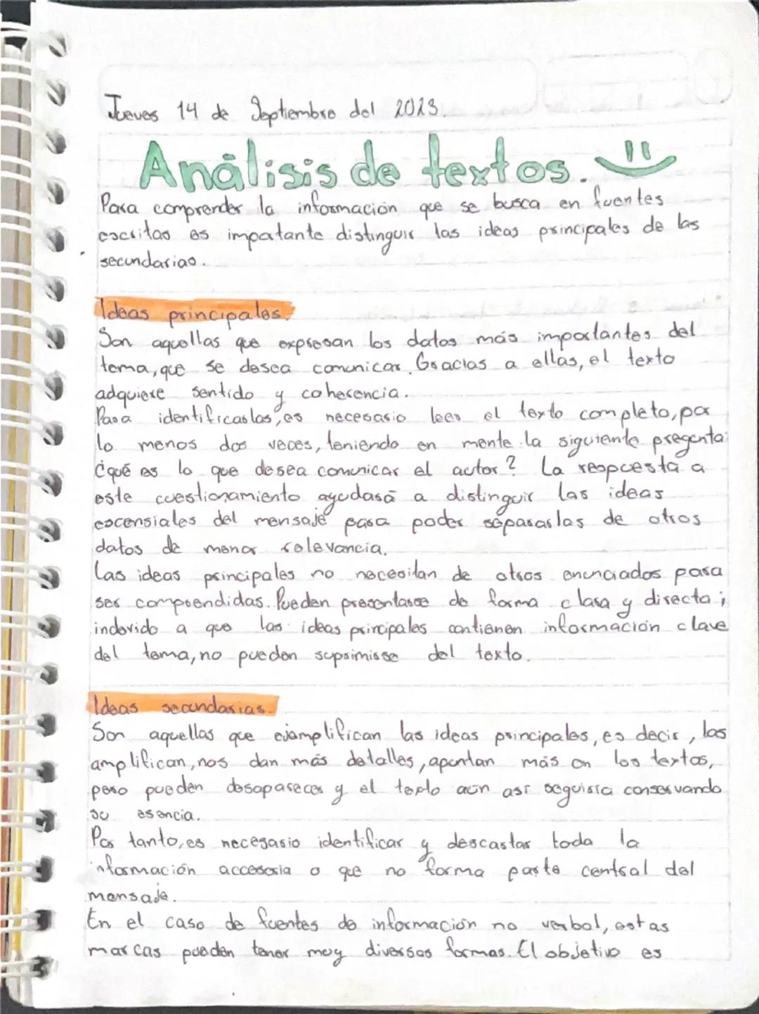 Jueves 14 de Septiembro del 2023.
Analisis de textos. "
Para comprender la información que se busca en fuentes.
escritas es importante disti