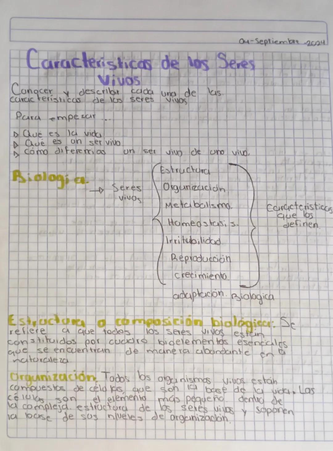 04-Septiembre 2024
# Caracteristicas de los Seres
## Vivos
Conocer y describir cada una de las
Características de los seres vivos

Para empe
