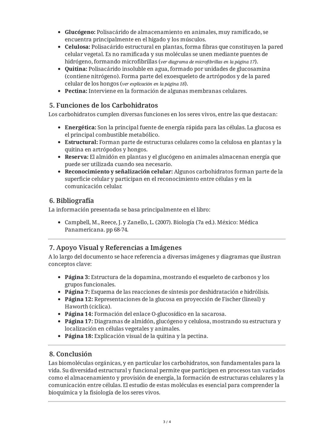Resumen Extendido: Biomoléculas Orgánicas y Carbohidratos
1. Introducción a las Biomoléculas
Las biomoléculas son compuestos químicos que fo