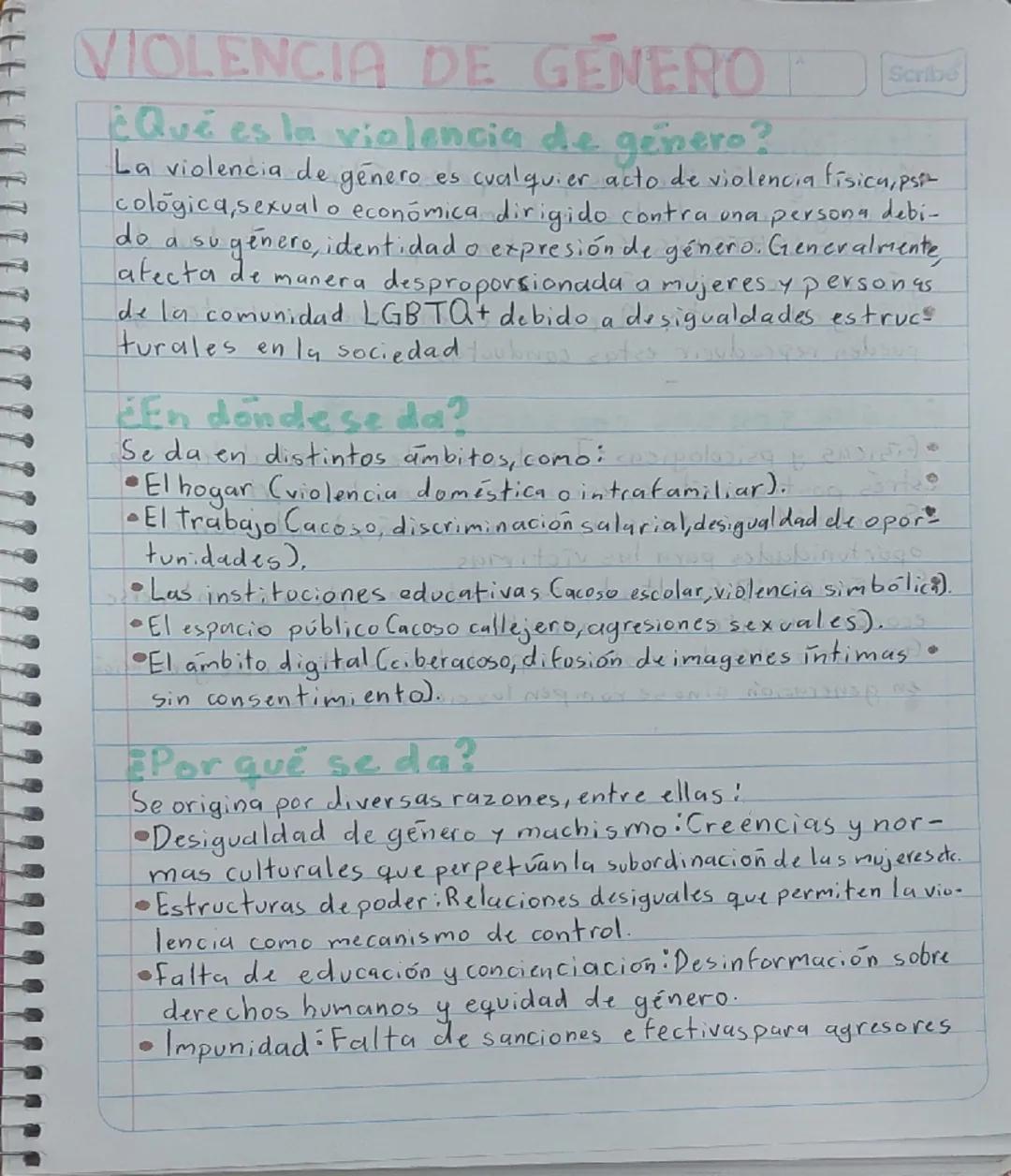 --- OCR Start ---
VIOLENCIA DE GENERO
Scribe
¿Qué es la violencia de género?
La violencia de género es cualquier acto de violencia física, p