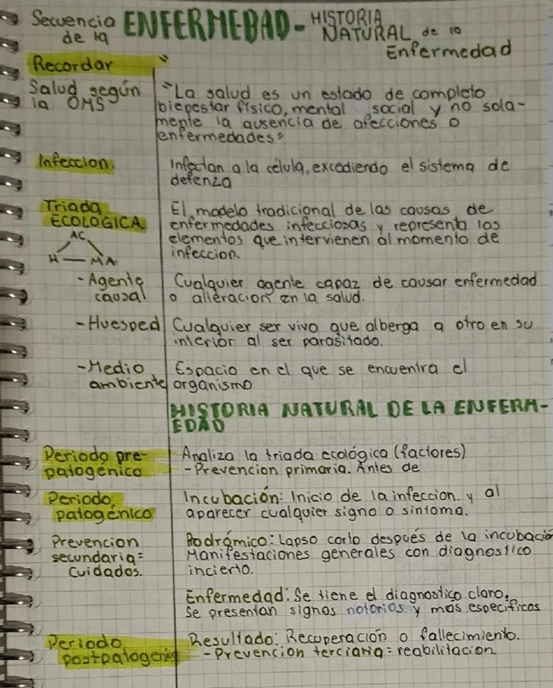 Secuencia ENFERMEDAD-HISTORIA
de
NATURAL de 0
Enfermedad
Salud según La salud es un estado de completo
Recordar
la Os
Infeccion
Triada
ECOLO