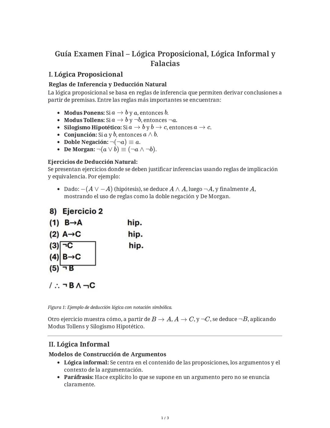 Guía Examen Final - Lógica Proposicional, Lógica Informal y
I. Lógica Proposicional
Falacias
Reglas de Inferencia y Deducción Natural
La lóg