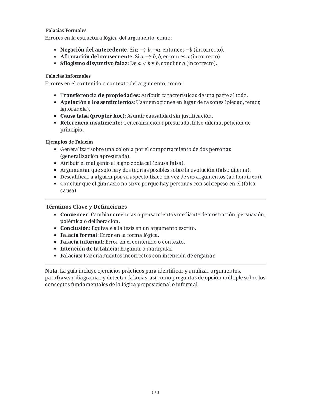 Guía Examen Final - Lógica Proposicional, Lógica Informal y
I. Lógica Proposicional
Falacias
Reglas de Inferencia y Deducción Natural
La lóg
