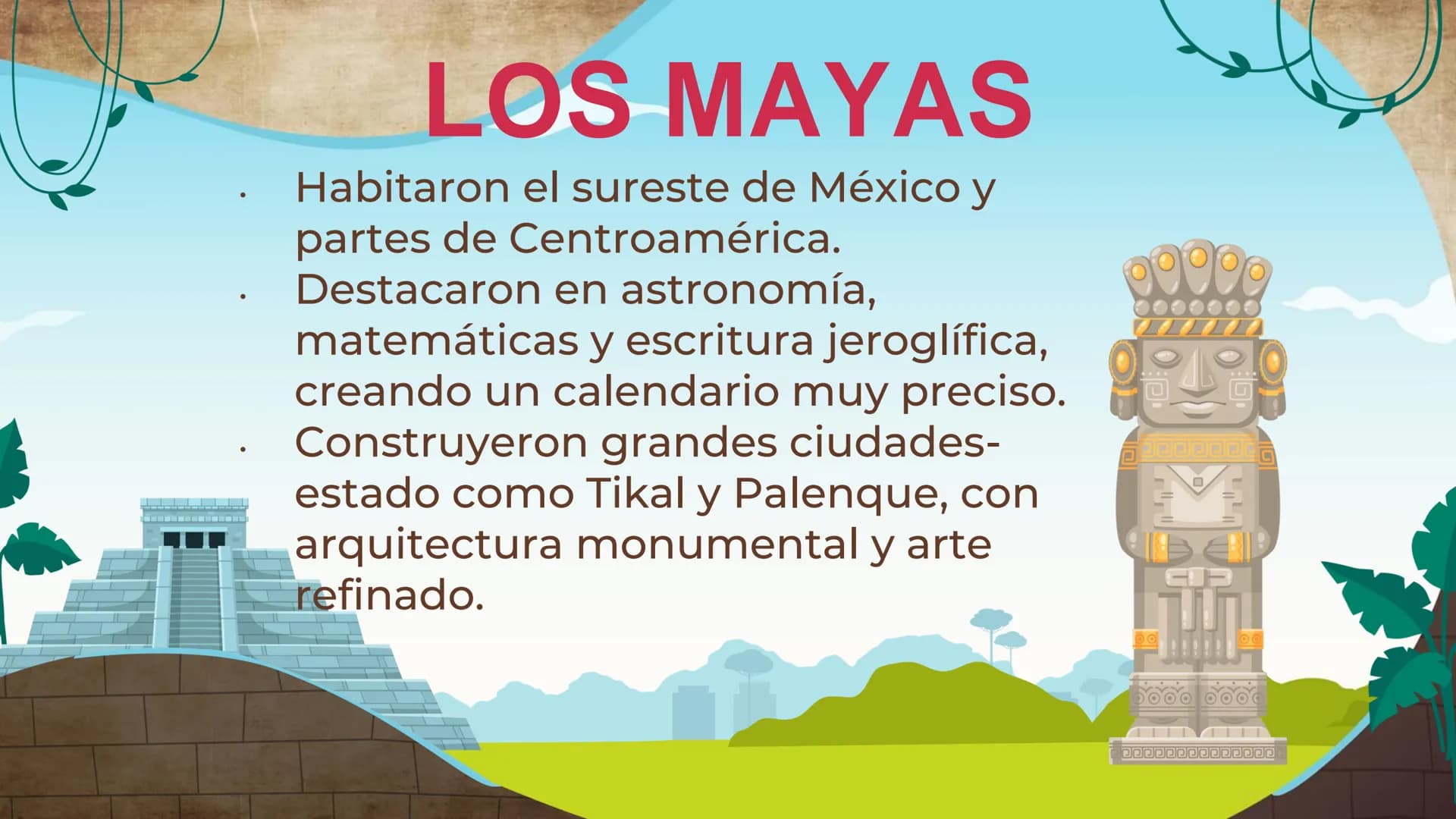 Las civilizaciones
prehispánicas de México Los Mexicas (Aztecas):
Fundaron Tenochtitlán, la actual Ciudad de
México, en 1325.
Desarrollaron 