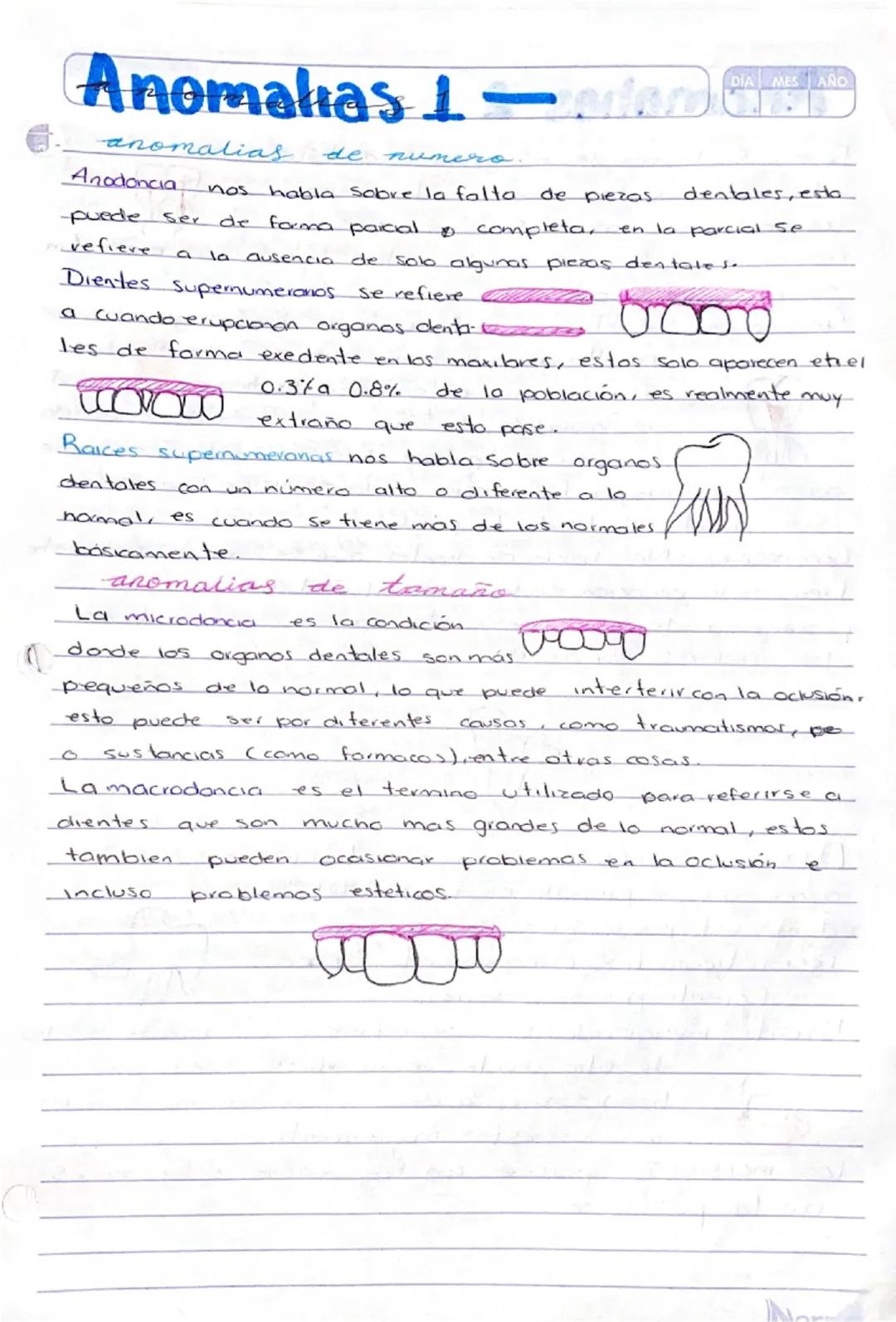 # Anomalias 1

anomalias
de numero.

Anodoncia nos habla Sobre la falta de piezas dentales, esto
-puede ser de forma pacial completa, en la 