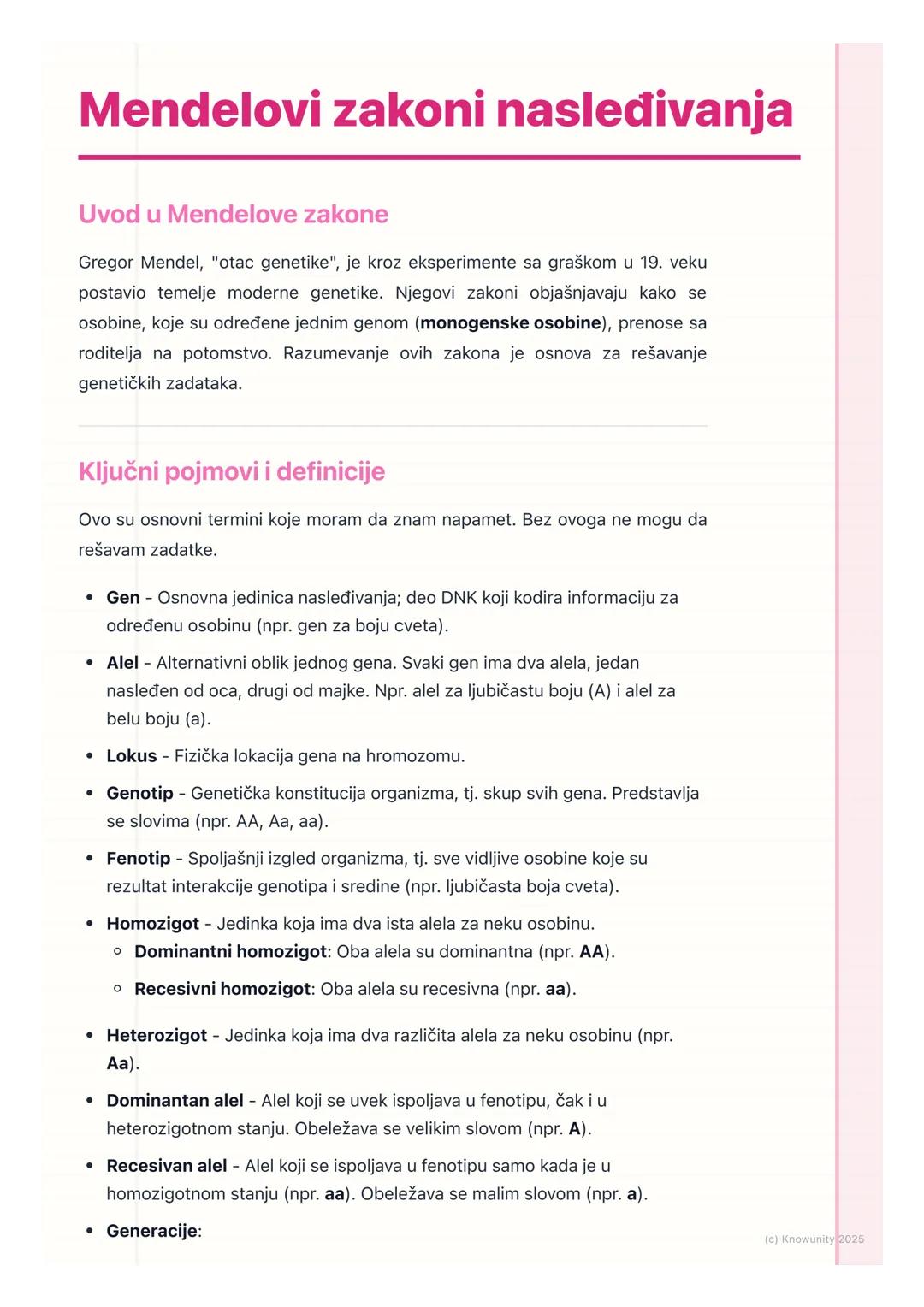 # Mendelovi zakoni nasleđivanja

Uvod u Mendelove zakone

Gregor Mendel, "otac genetike", je kroz eksperimente sa graškom u 19. veku
postavi