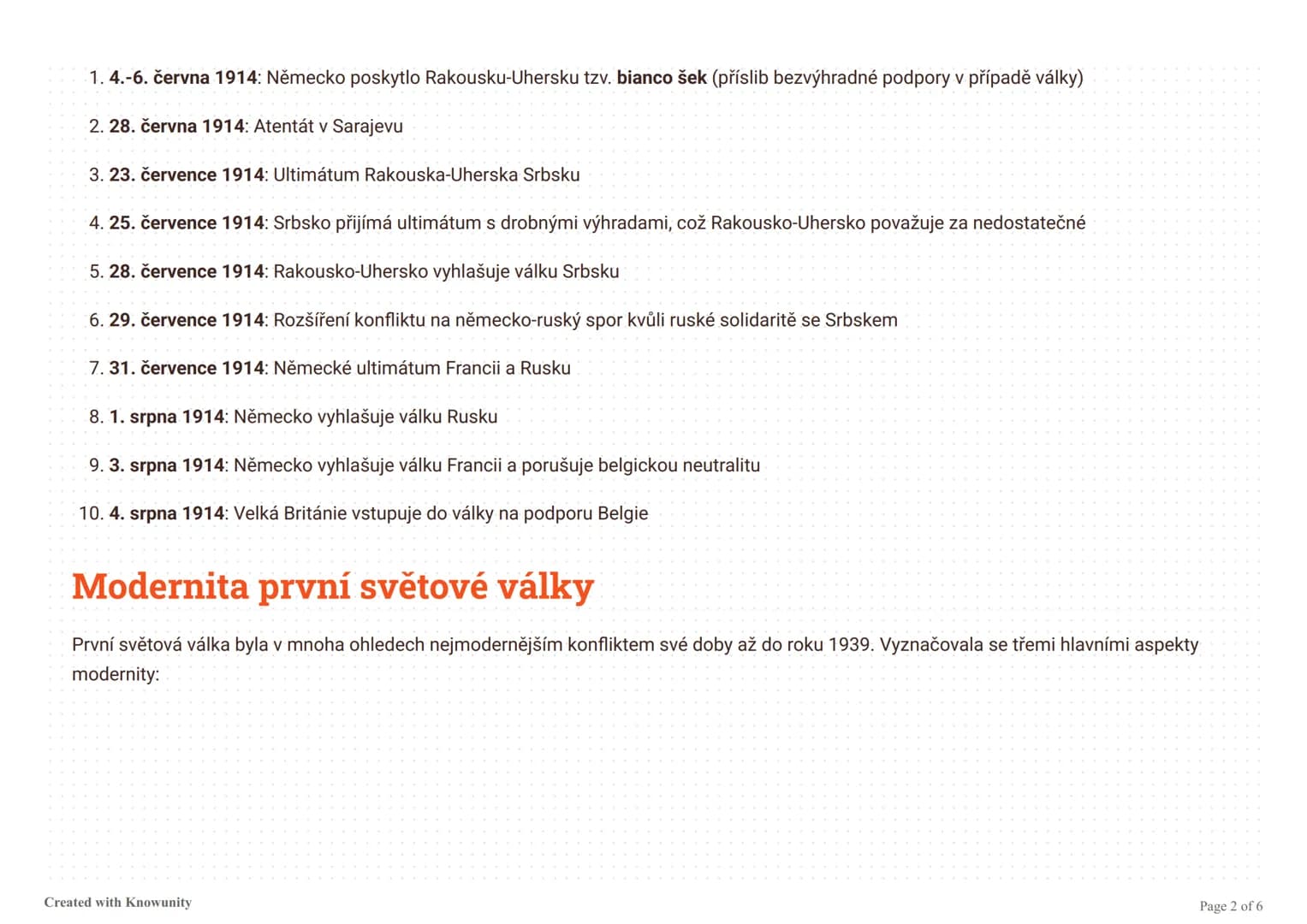 První světová válka (1914-1918)
Komplexní přehled první světové války zahrnující příčiny, průběh, modernitu konfliktu a jeho dopady na spole
