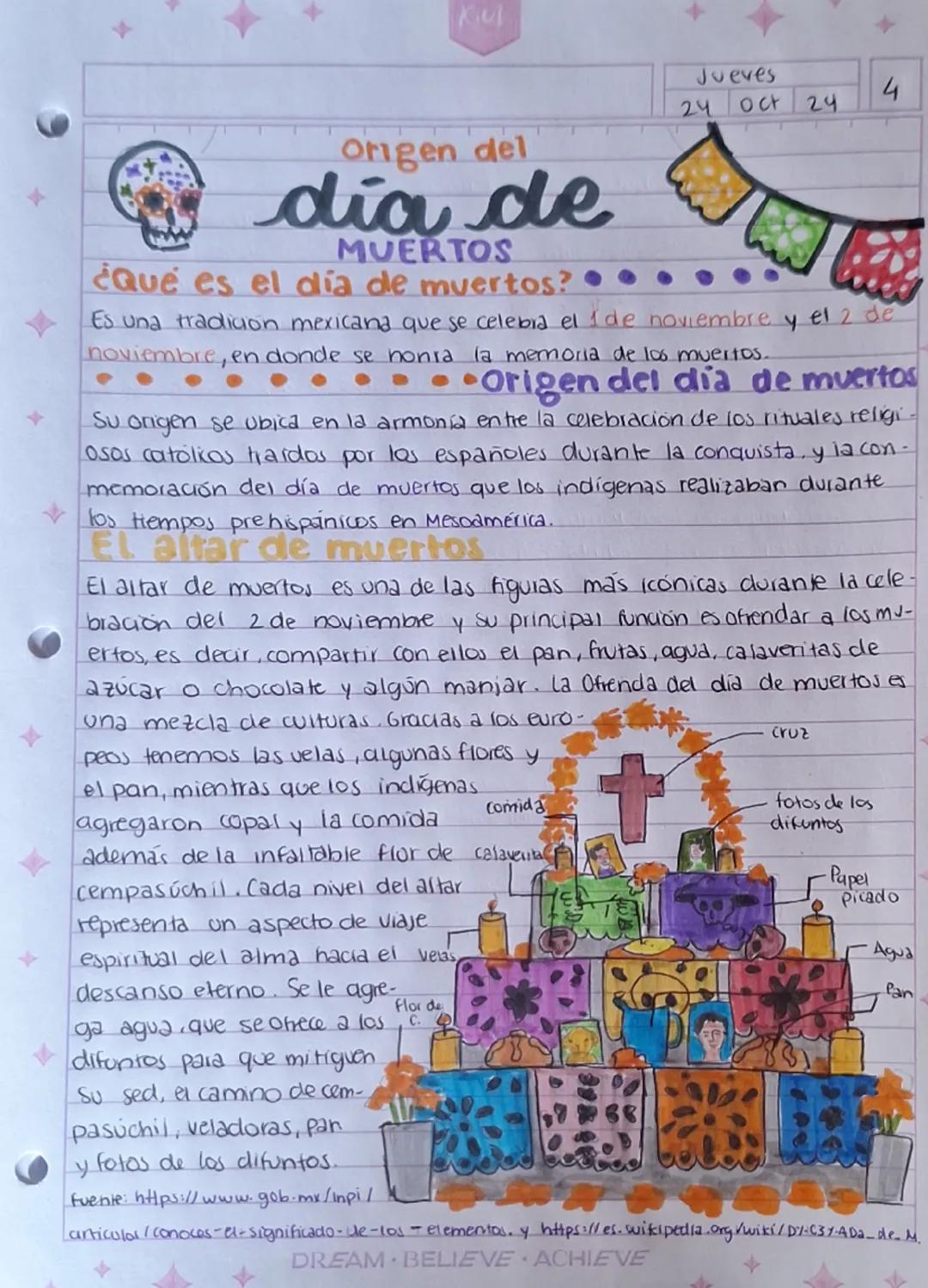 Kul
Jueves
24 Oct 24
4
Origen del
dia de
MUERTOS
¿Qué es el dia de muertos?
Es una tradicion mexicana que se celebra el 1 de noviembre y el 