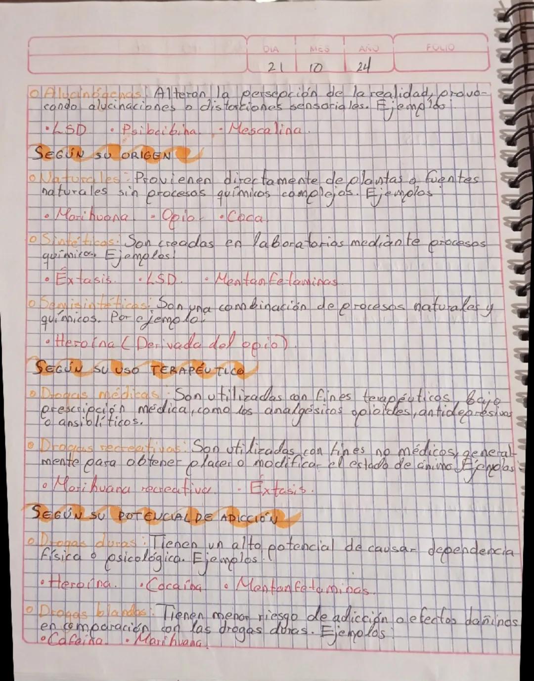 DE LAS
¿QUÉ SON ?
23 10
24
FOLIO
Clasificación
Tregas
Se conoce como drogas a los compuestos naturge
les, semi sintéticos o sintéticos, que 
