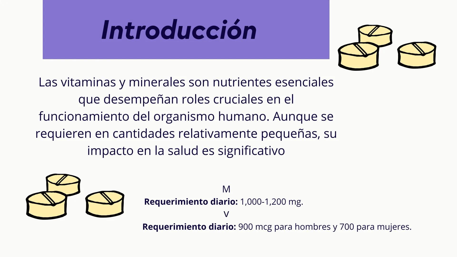 # Introducción

Las vitaminas y minerales son nutrientes esenciales
que desempeñan roles cruciales en el
funcionamiento del organismo humano
