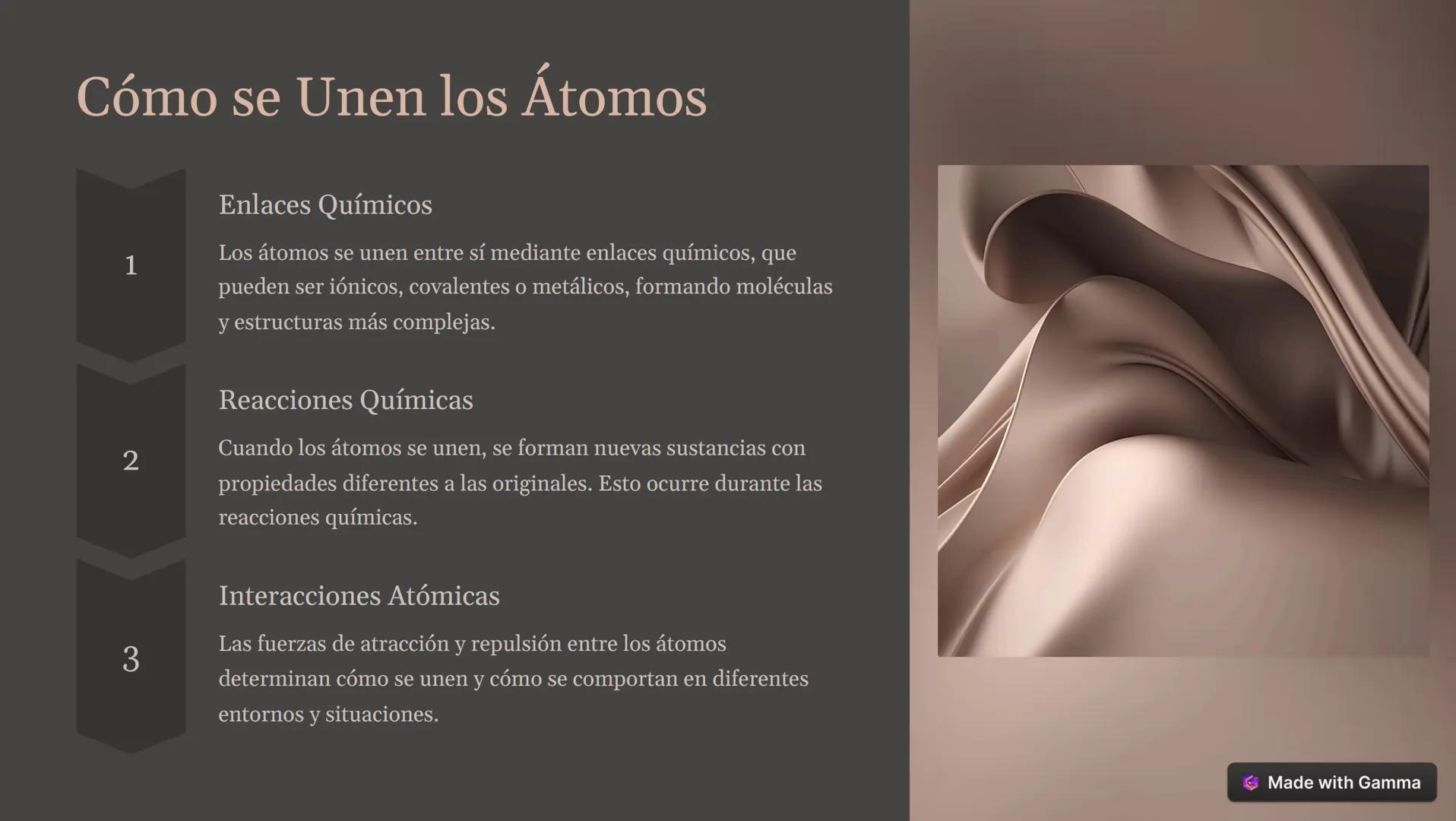 ¿Qué son los Átomos?
1
Definición de Átomo
Un átomo es la unidad más
pequeña de un elemento
químico que conserva sus
propiedades característ