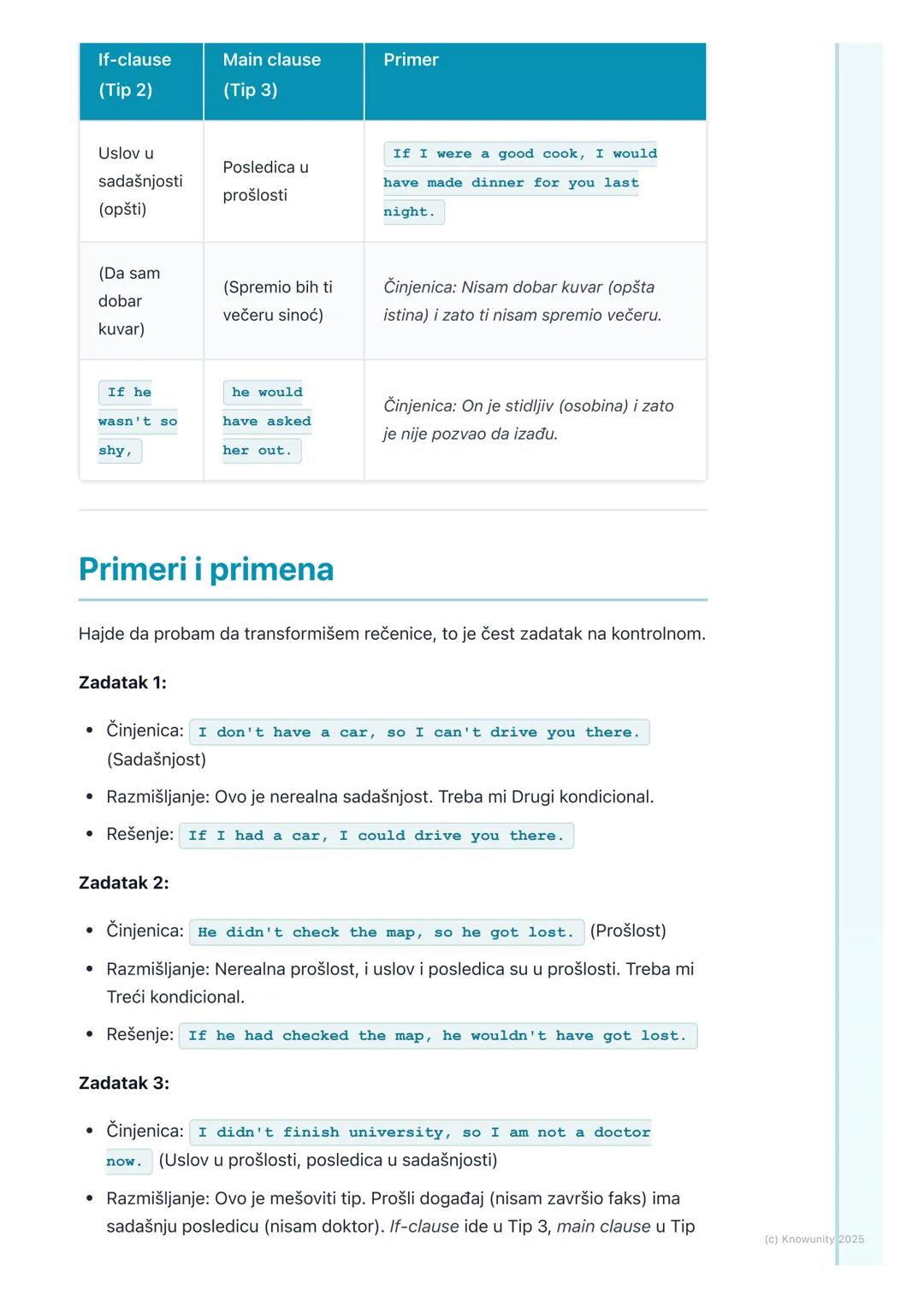 # Kondicionali (Conditionals) –
Tip 2, Tip 3 i Mešoviti

Pregled kondicionala (Tip 2, 3 i mešoviti)

Ovo su "nerealni" kondicionali. Koristi