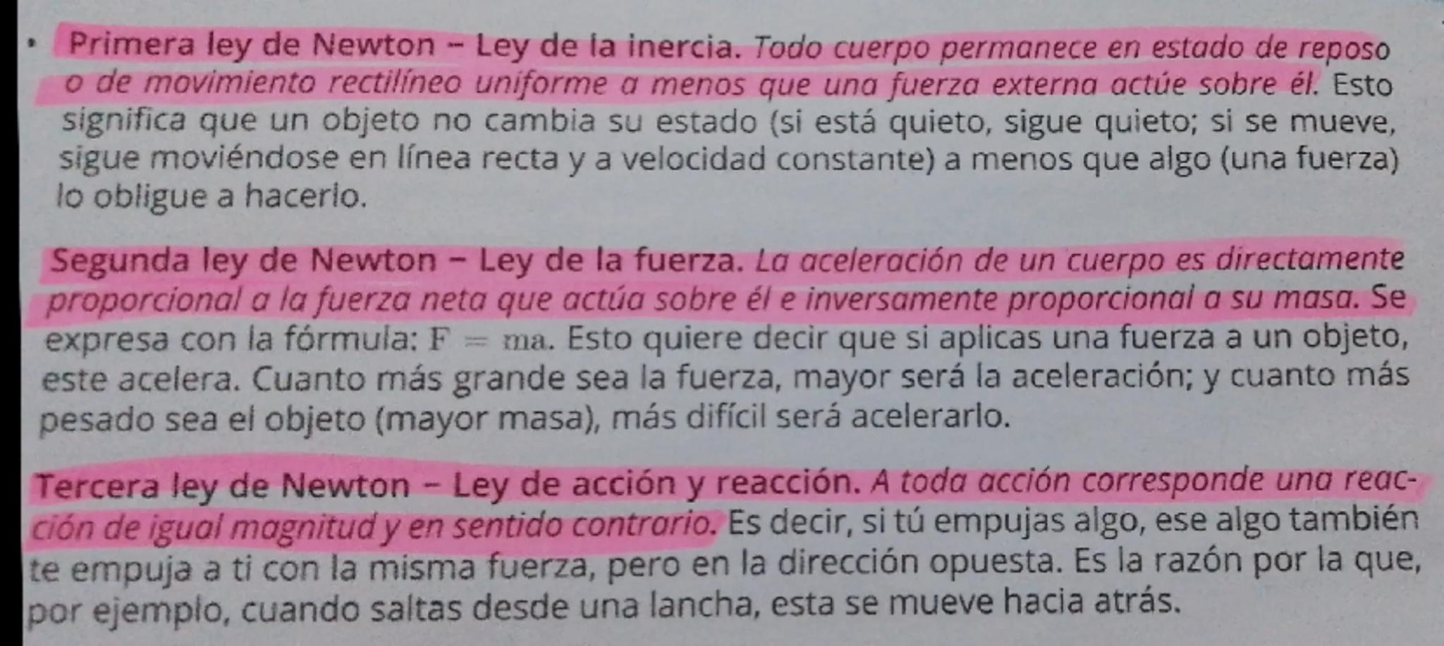 - Primera ley de Newton - Ley de la inercia. Todo cuerpo permanece en estado de reposo
o de movimiento rectilineo uniforme a menos que una f