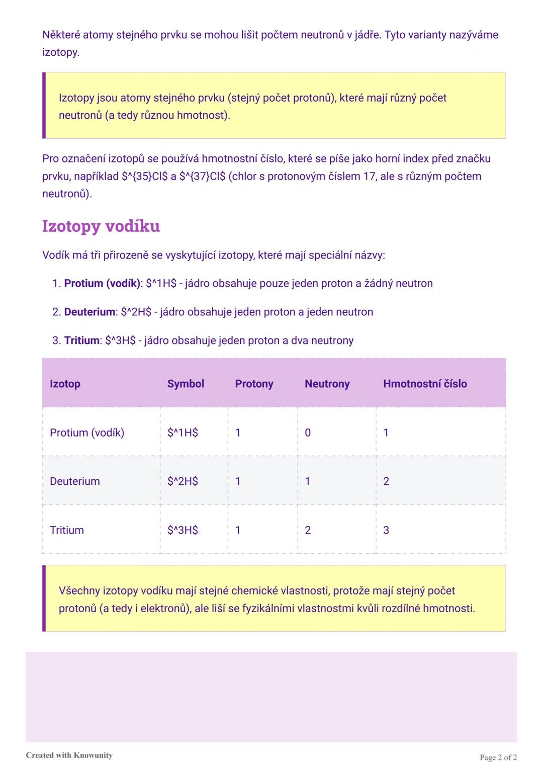 Stavba atomu
Přehled základních informací o struktuře atomu, včetně modelu atomového jádra, nukleonů,
izotopů a speciálních izotopů vodíku.
