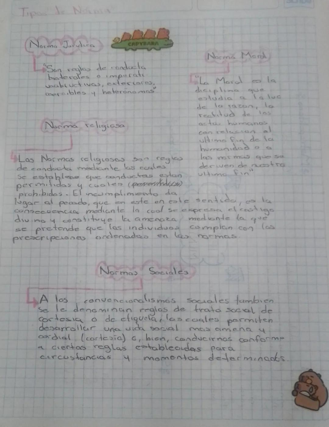 # Tipos de Noia

Norma Joridura

CAPYBARA

"Son reglas de conducla
braterales o imperati.
babcuctivas, extercoces,
coercibles y heterónomas"