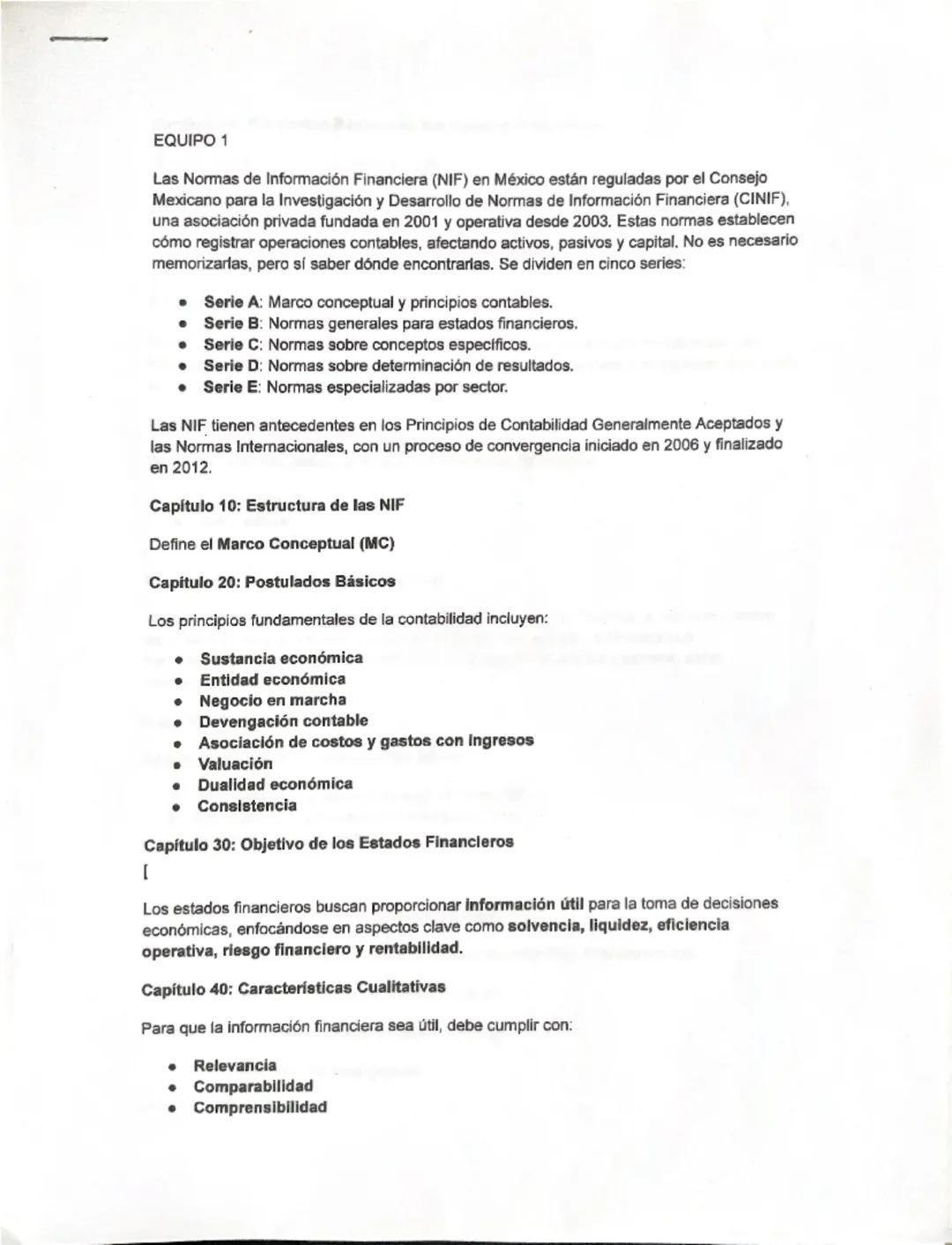 EQUIPO 1
Las Normas de Información Financiera (NIF) en México están reguladas por el Consejo
Mexicano para la Investigación y Desarrollo de 