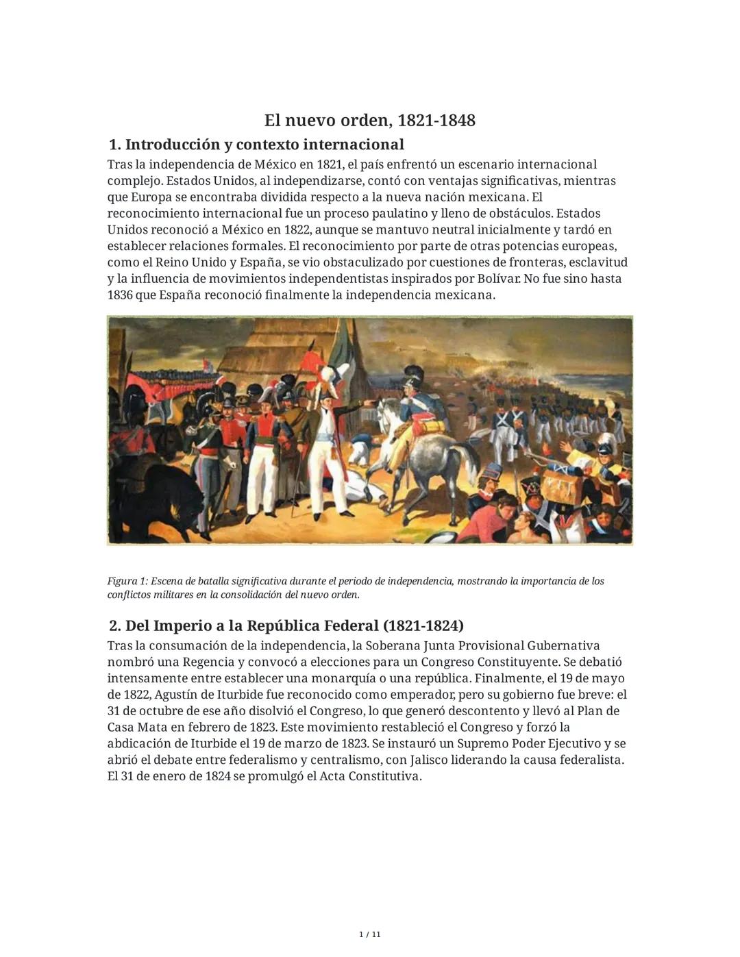 El nuevo orden, 1821-1848
1. Introducción y contexto internacional
Tras la independencia de México en 1821, el país enfrentó un escenario in