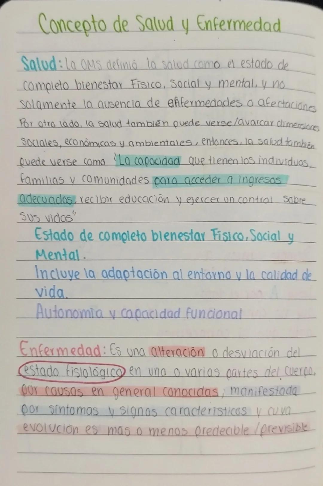 # Concepto de Salud y Enfermedad

Salud: La OMS definió la salud como el estado de
completo bienestar Fisico, Social y mental, y no
solament