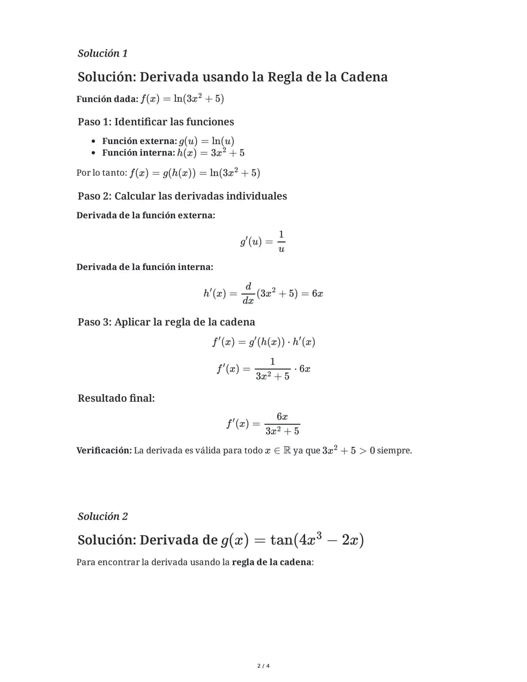 6 June 2025
Cálculo de Derivadas: Regla de la Cadena y
Funciones
Tarea 1
Calcula la derivada de la función f(x) = ln(3x²+5) utilizando la re